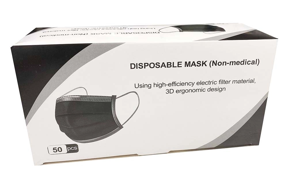 Face Mask Disposable Elastic 3 ply Black Box 50