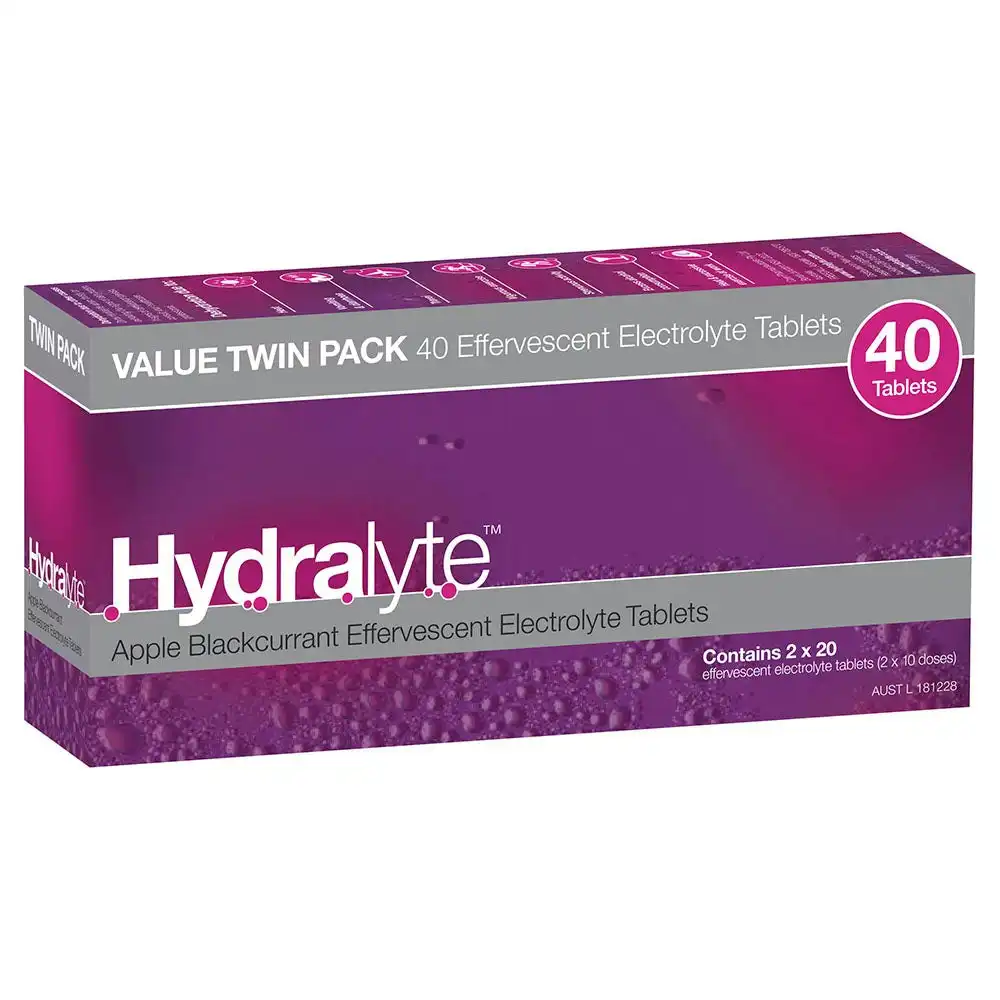 Hydralyte Effervescent Electrolyte Tablets Apple Blackcurrant Flavoured 40 Tablets