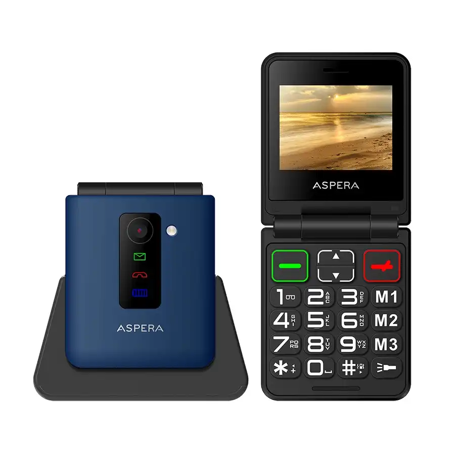 Aspera F50 Seniors 4G BIG button FLIP mobile phone with CRADLE 2024 MODEL - Black