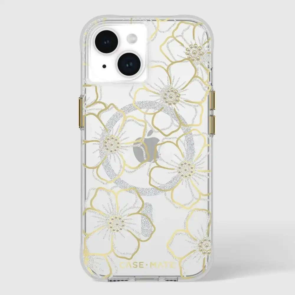 Case-Mate Floral Gems Magsafe Case for Apple iPhone 15 - Gold