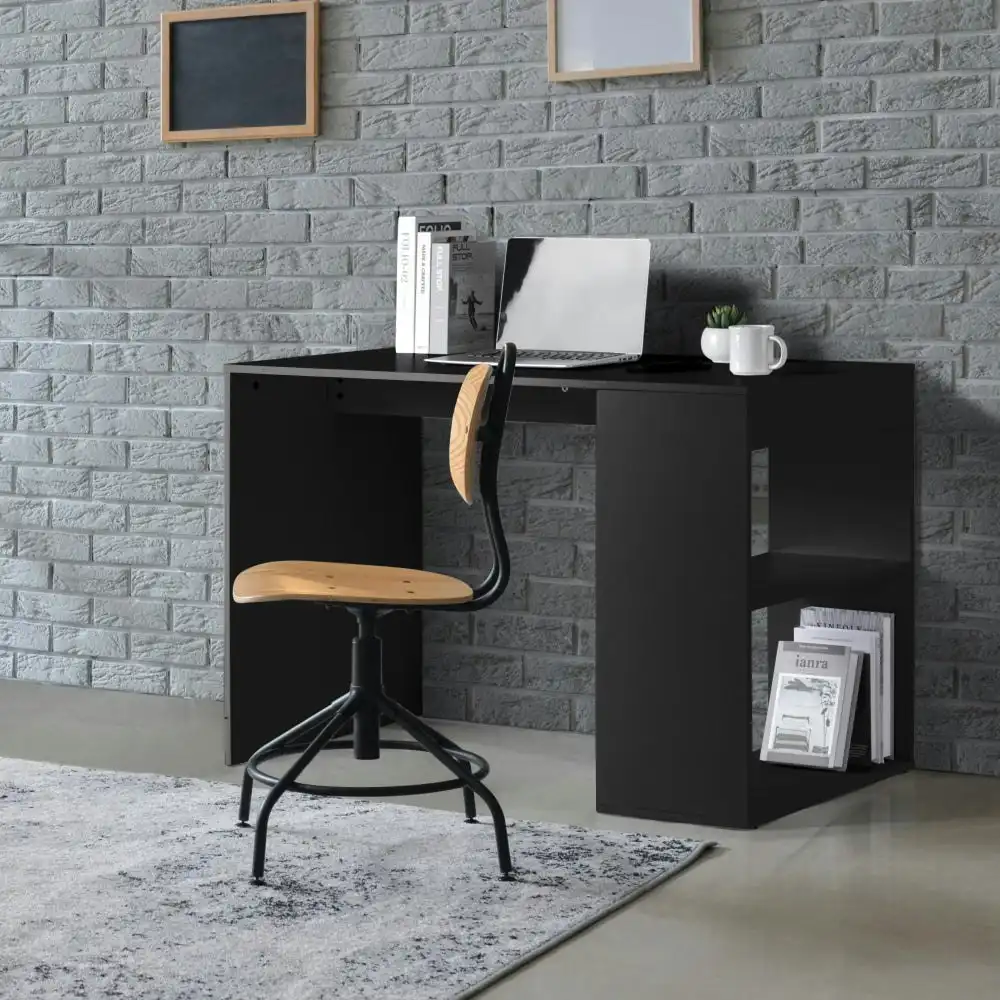 Design Square Nicky Study Computer Working Home Office Desk W/ 2-Shelves Black