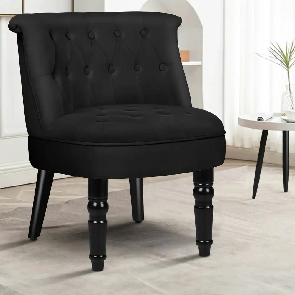 Alfordson Armchair Wooden Accent Chair Wingback Lounge Sofa Couch Velvet Seat Black