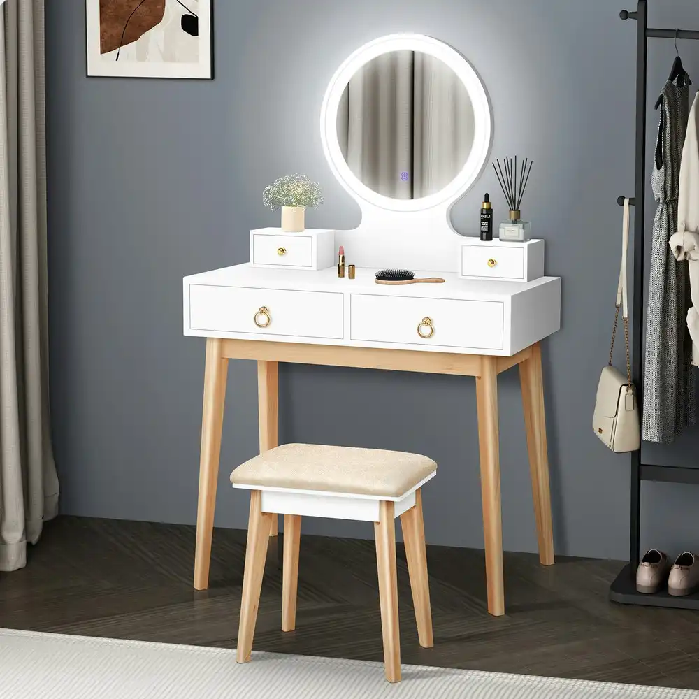 Alfordson Dressing Table Stool Set LED Mirror White