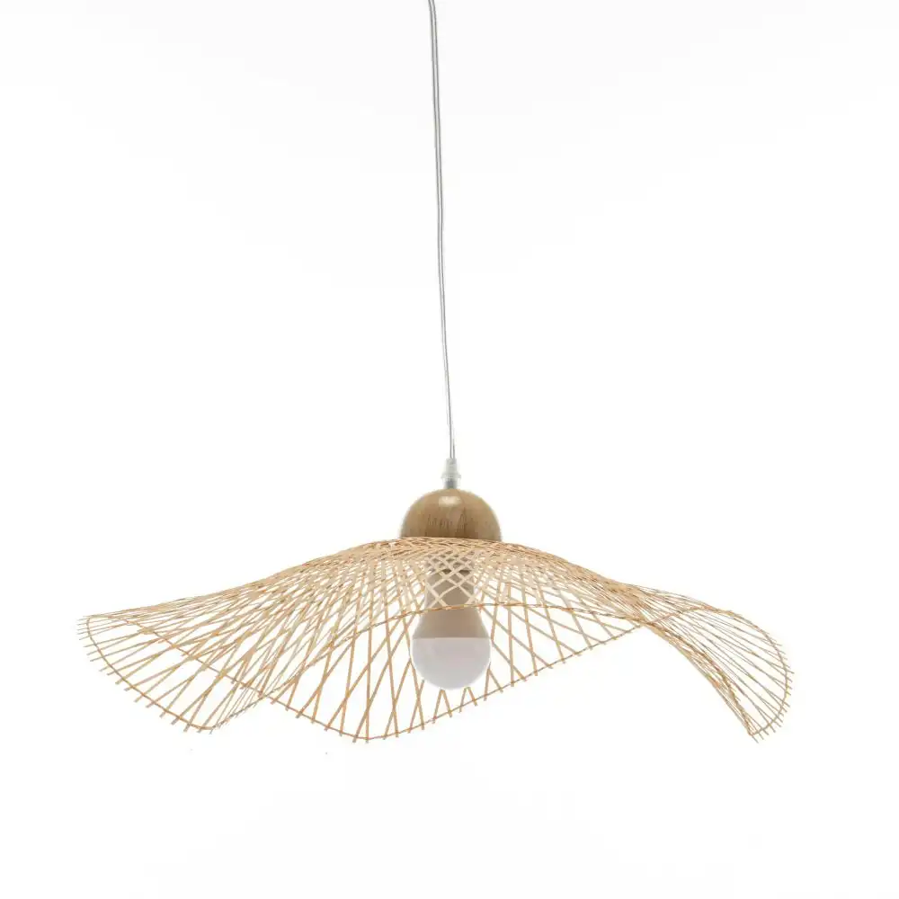 New Oriental Natural Hand-Woven Bamboo Wave Hanging Pendant Lamp Light Small