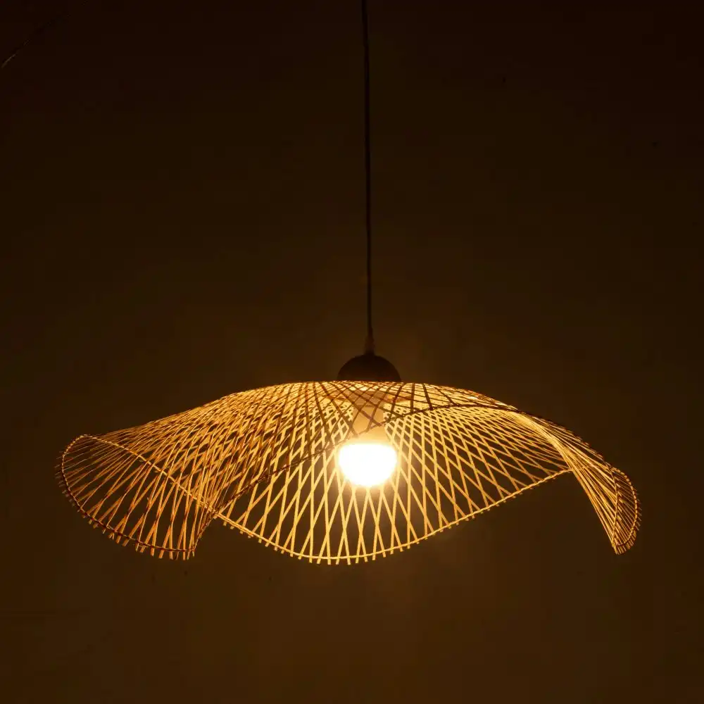New Oriental Natural Hand-Woven Bamboo Wave Hanging Pendant Lamp Light Large