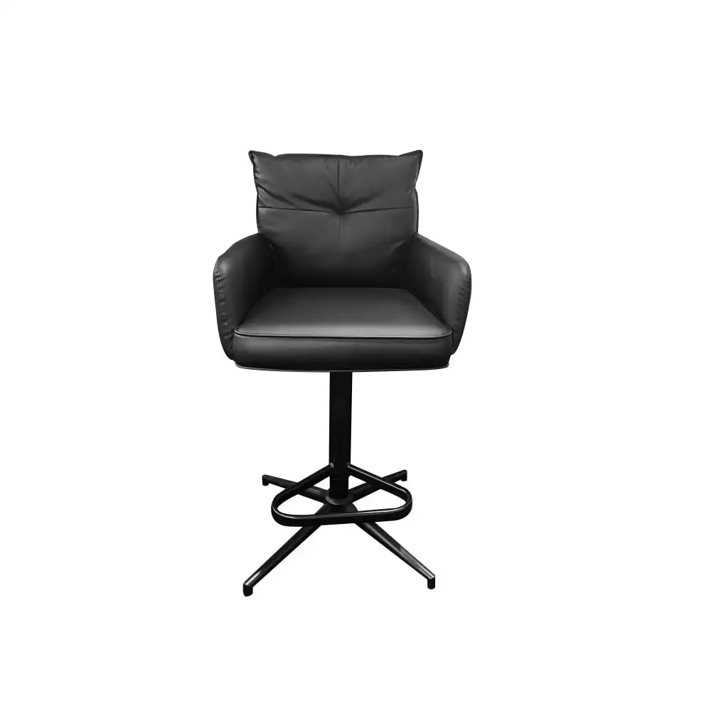 HomeStar Set Of 2 Kevin PU Leather Gas Lift Padded Kitchen Counter Bar Stool Metal Base Black