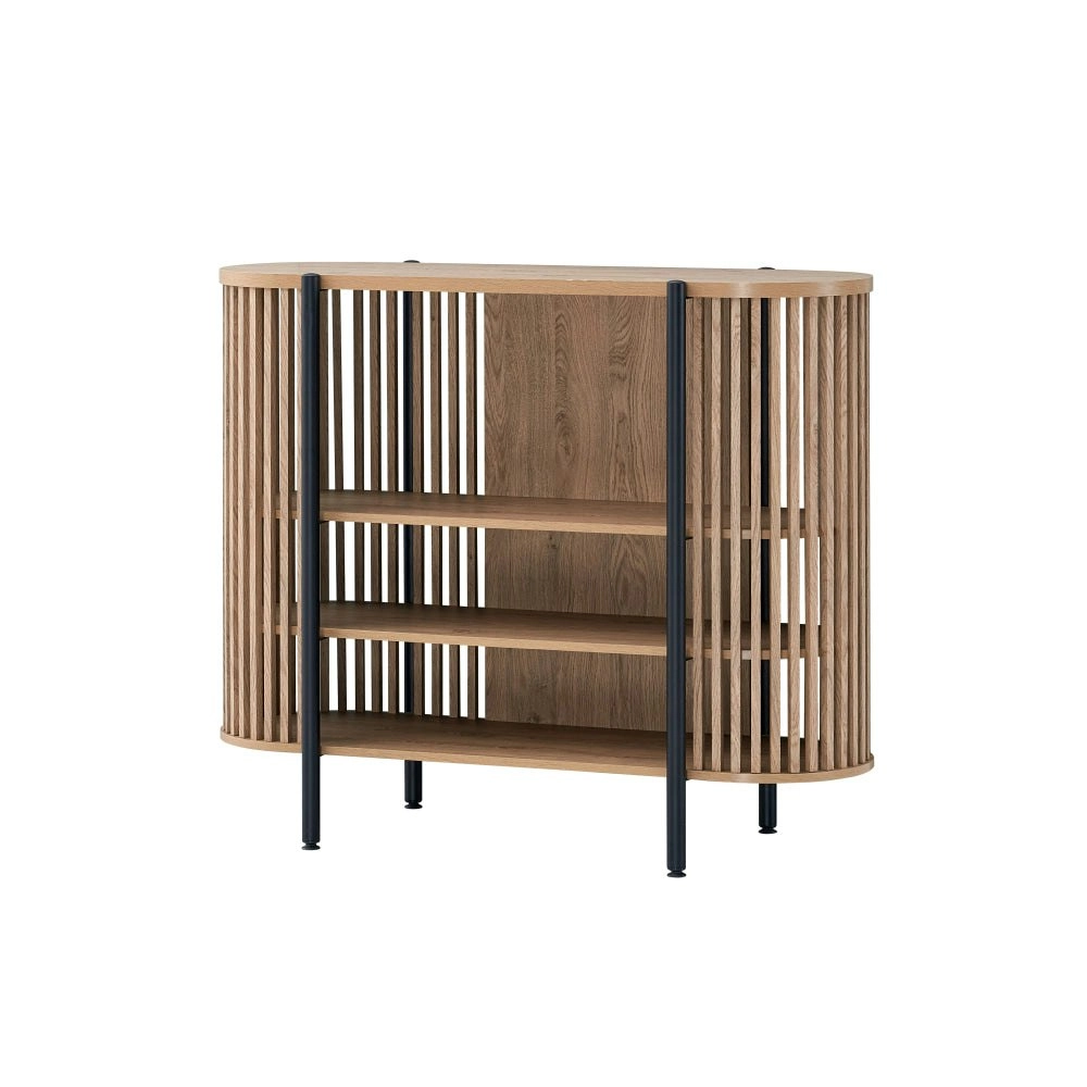 Design Square Ailani Wooden Sideboard Buffet Unit Storage Cabinet 3-Tier Shelves 120cm Slat Oak