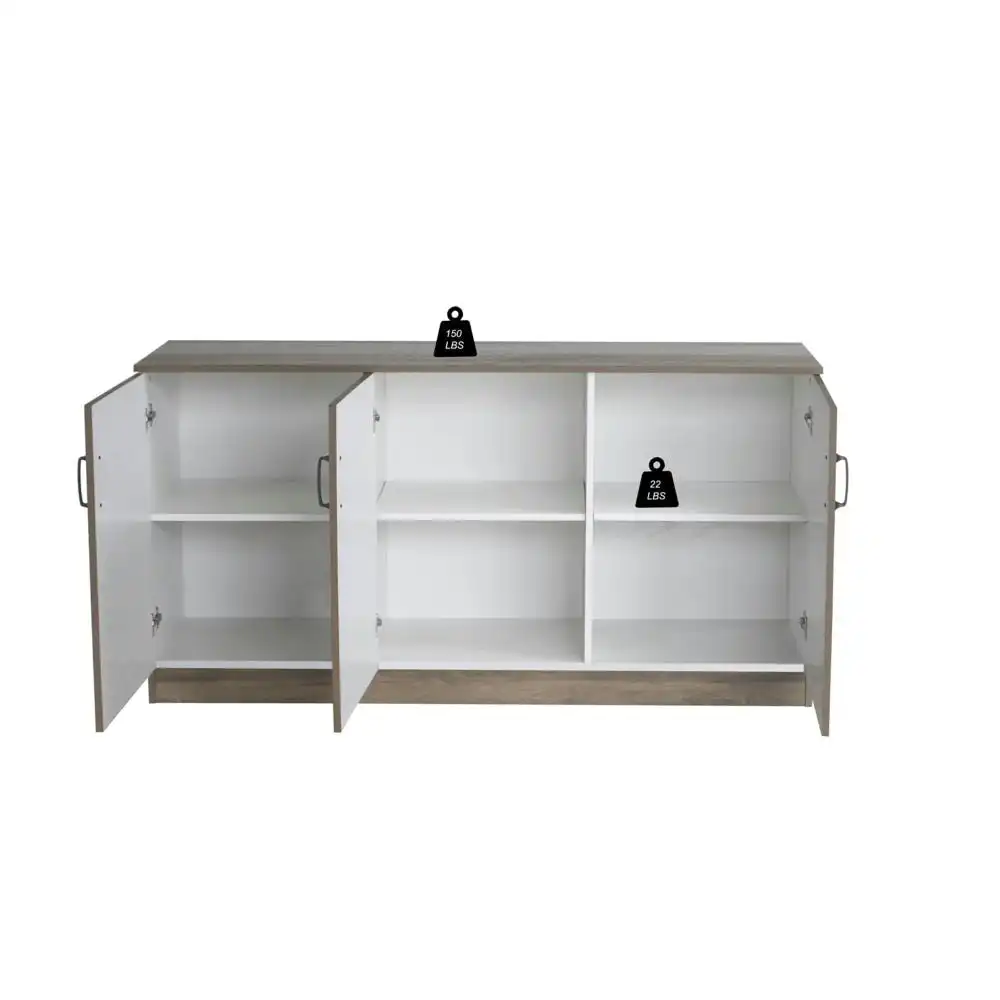 Maestro Furniture Andy Wooden 3-Doors Credenza Sideboard Office Storage Cabinet Rustic Oak