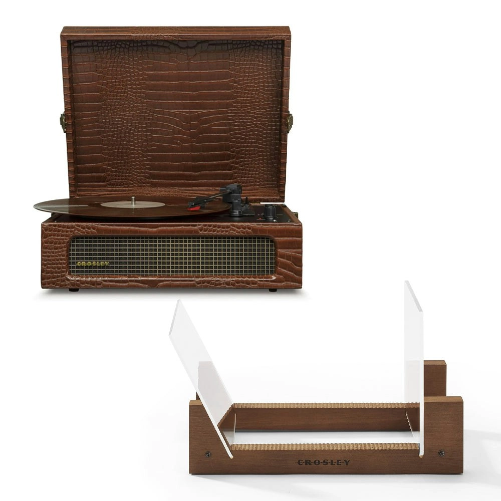 Crosley Voyager Bluetooth Portable Turntable - Brown Croc + Bundled Crosley Record Storage Display Stand