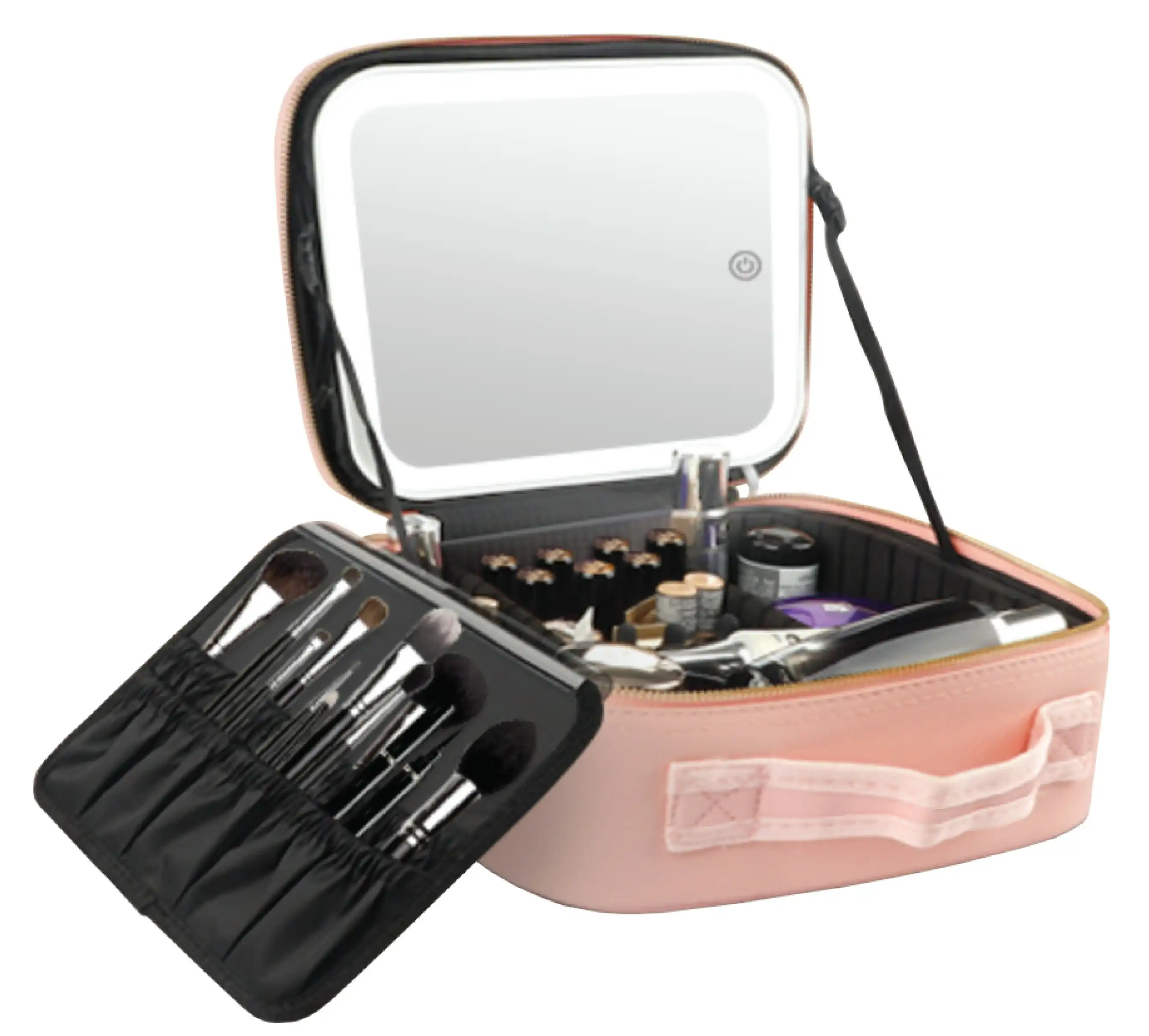 Impressions Cosmetic Bag With Mirror Pink - featuring built-in LED lighting