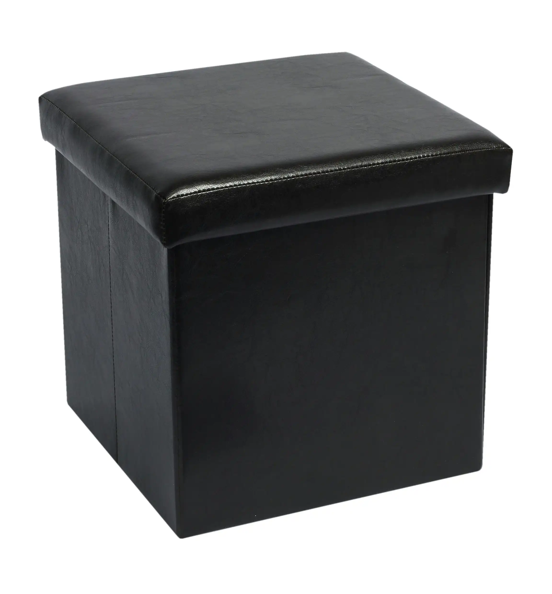 Vstara Folding Storage Ottoman Black Faux Leather Finish 38x38x37cm