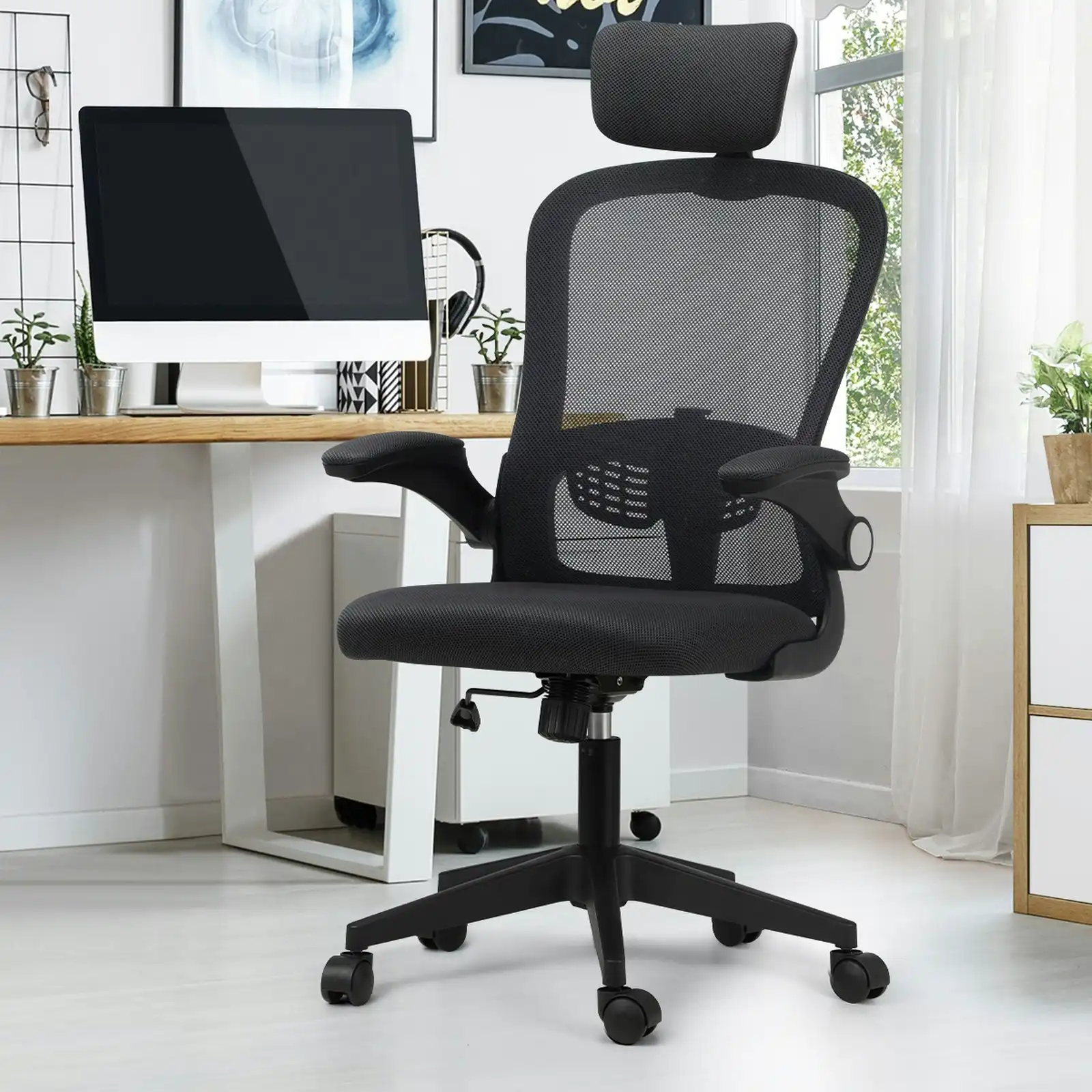 Oikiture Mesh Office Chair Executive Gaming Seat Racing Computer DARK GREY&BLACK