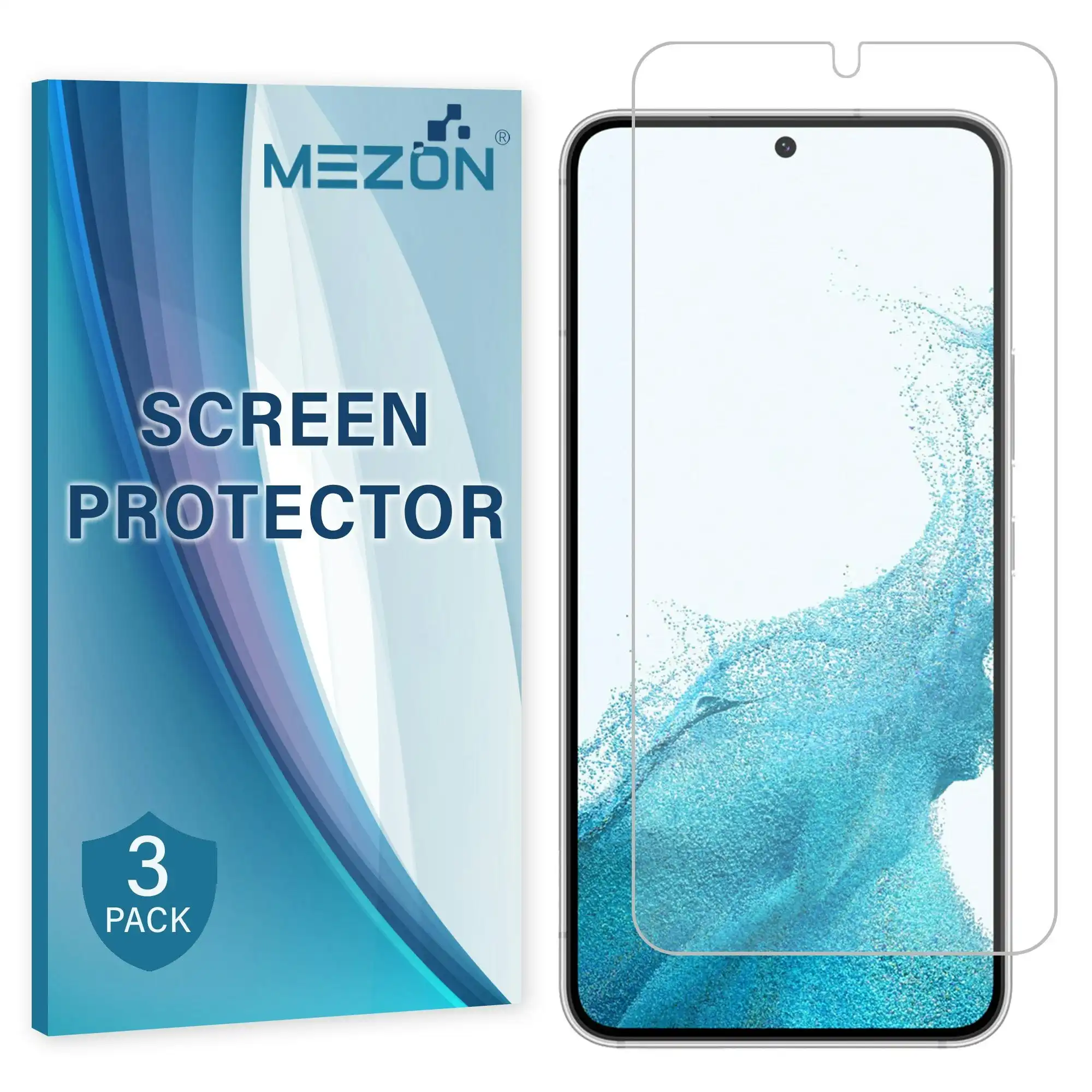 [3 Pack] MEZON Samsung Galaxy S22 5G Clear Screen Protector Case Friendly Film (S22 5G, Clear)
