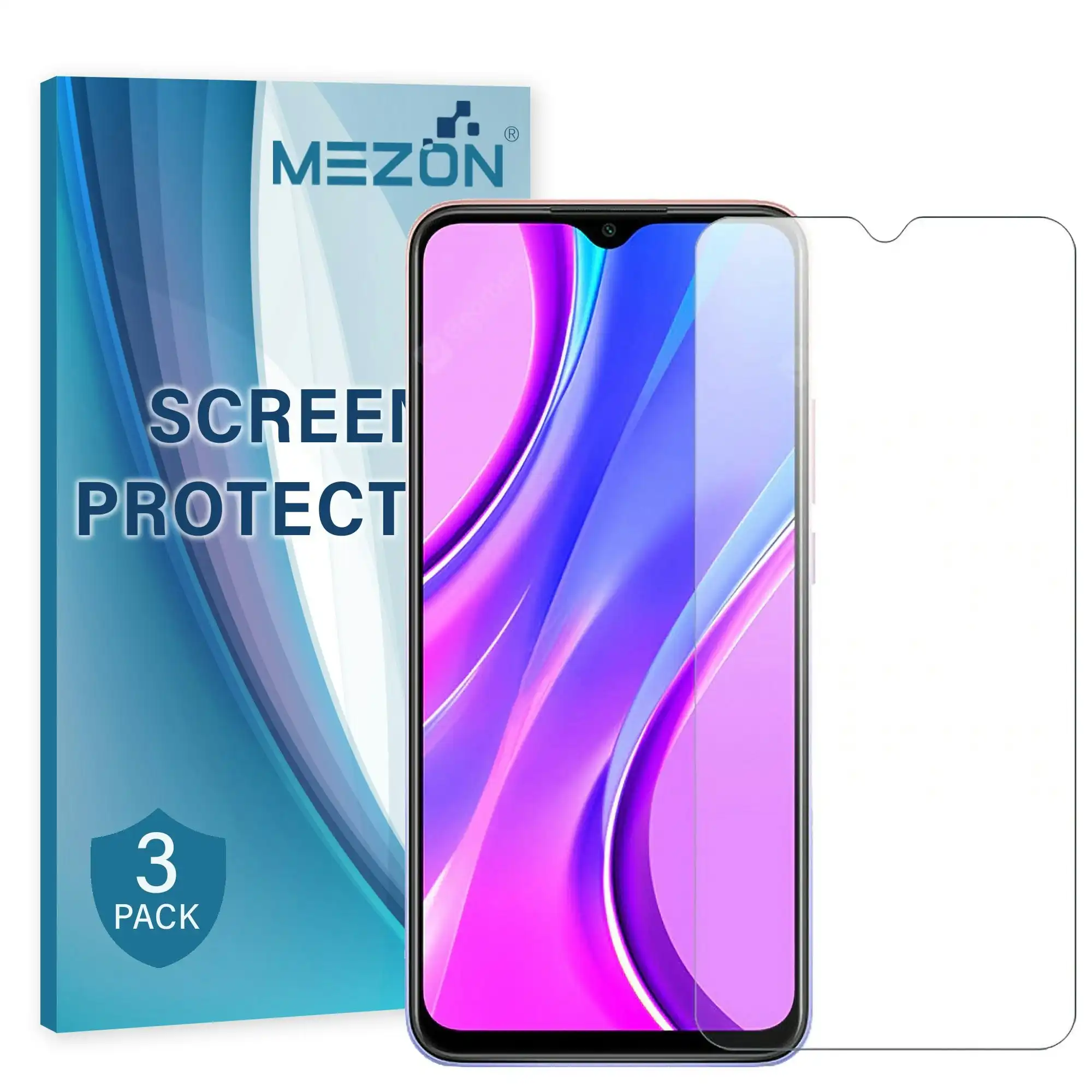 [3 Pack] MEZON Xiaomi Redmi 9A Ultra Clear Screen Protector Case Friendly Film (Redmi 9A, Clear)