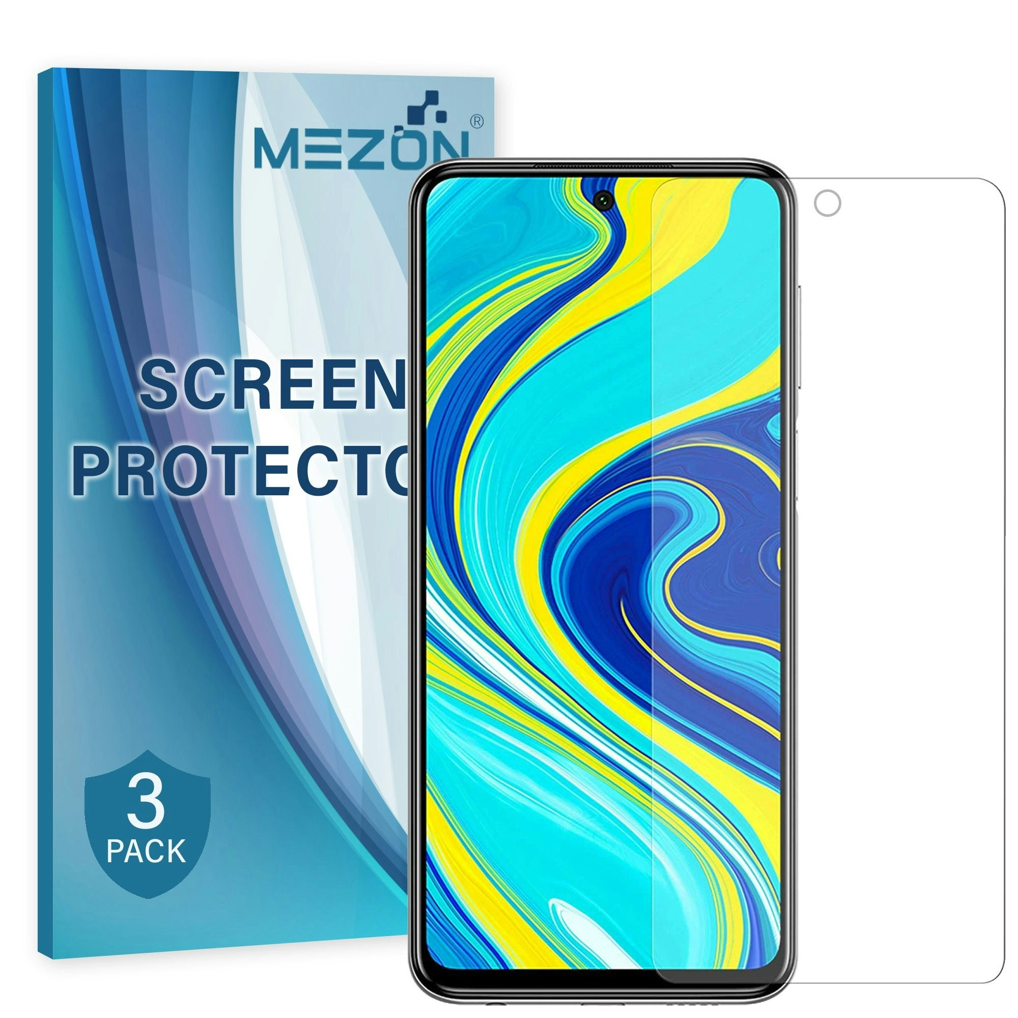 [3 Pack] MEZON Xiaomi Redmi Note 9S Ultra Clear Screen Protector Case Friendly Film (Redmi Note 9S, Clear)