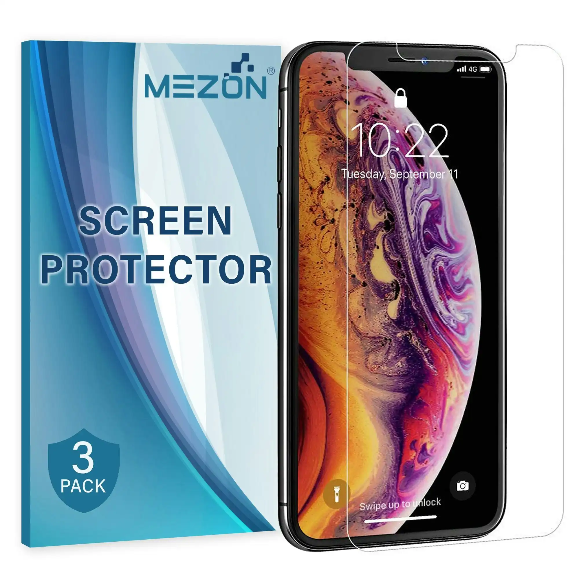 [3 Pack] MEZON Apple iPhone XS Max (6.5") Ultra Clear Screen Protector Case Friendly Film (iPhone XS Max, Clear)