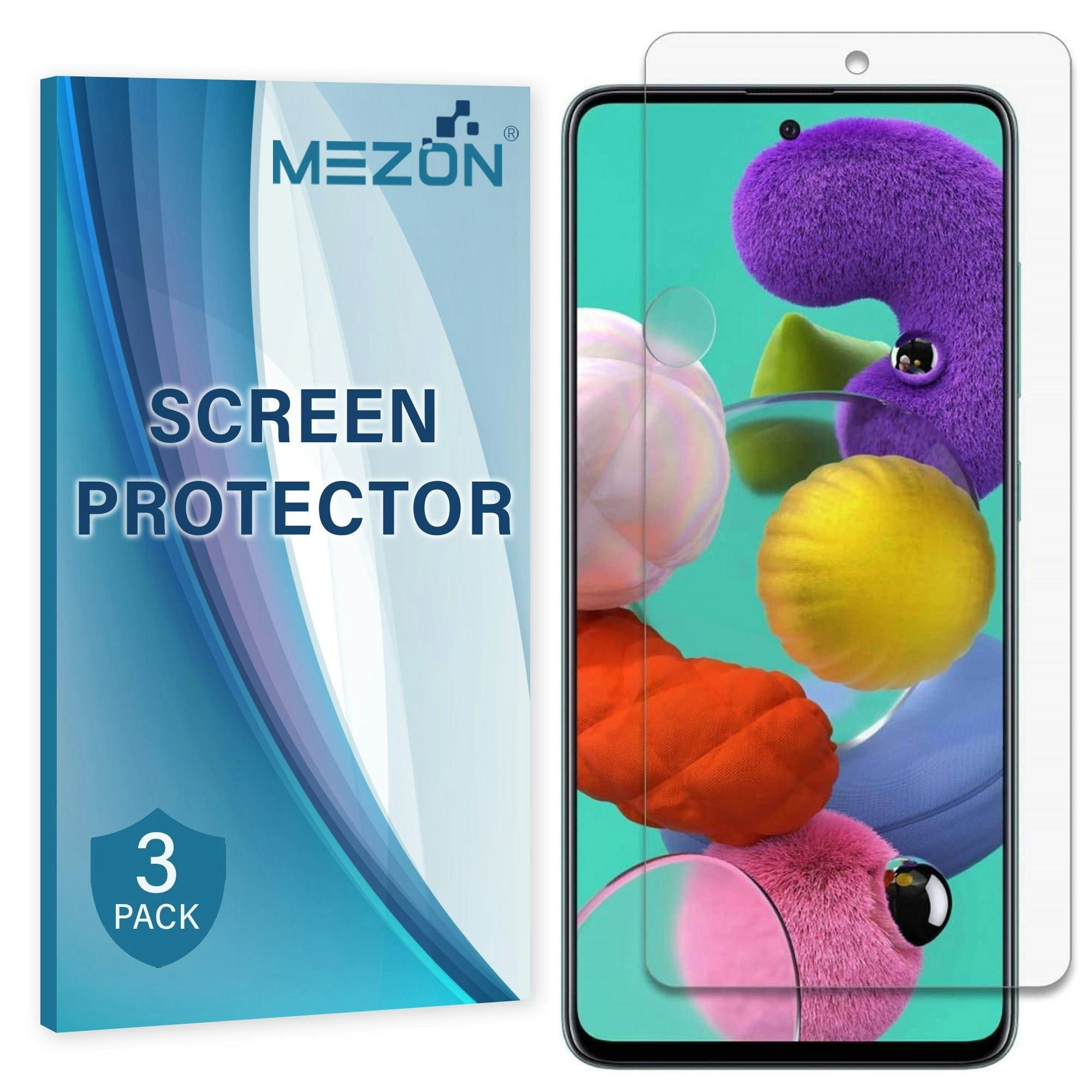 [3 Pack] MEZON Samsung Galaxy A51 Ultra Clear Screen Protector Case Friendly Film (A51, Clear)