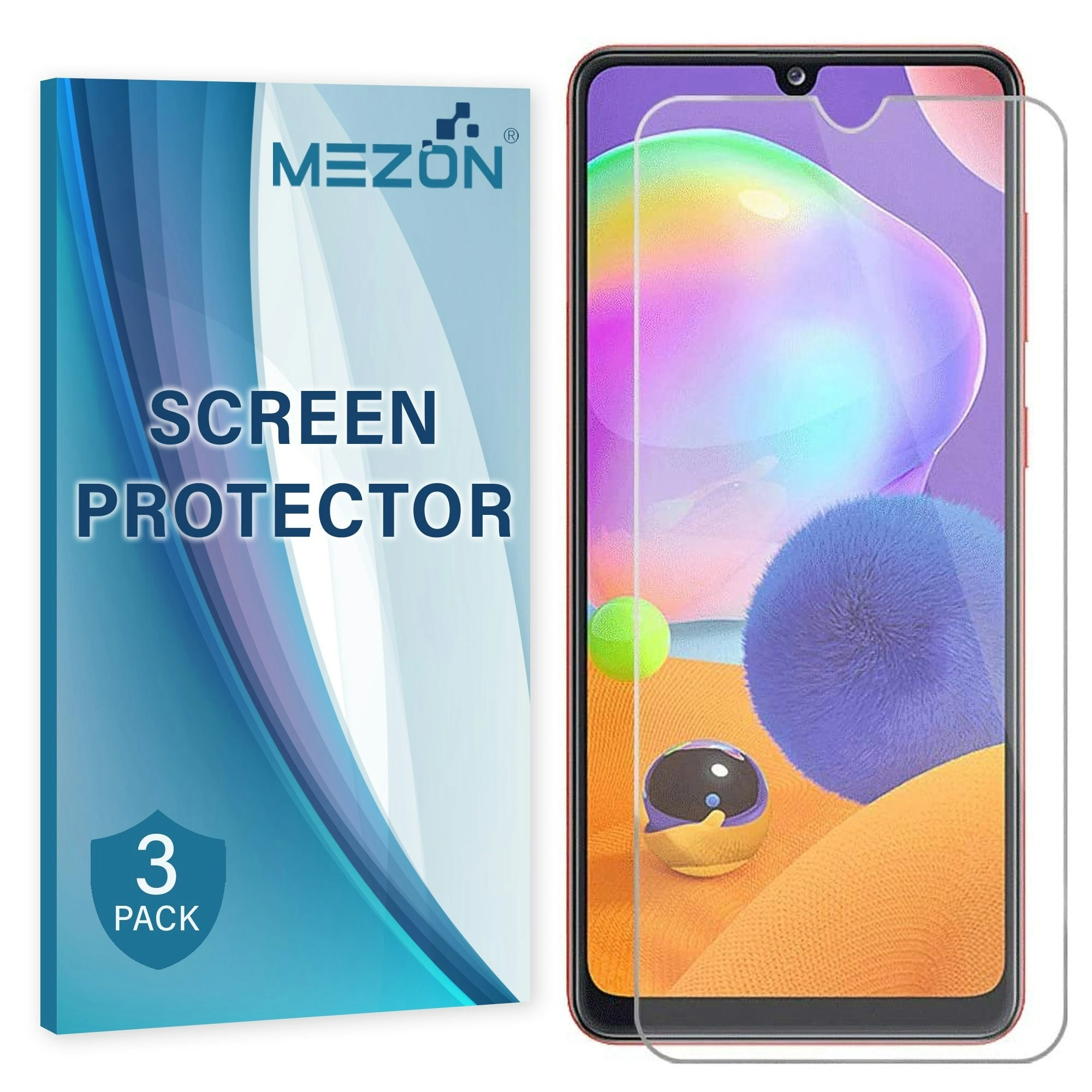 [3 Pack] MEZON Samsung Galaxy A31 Ultra Clear Screen Protector Case Friendly Film (A31, Clear)