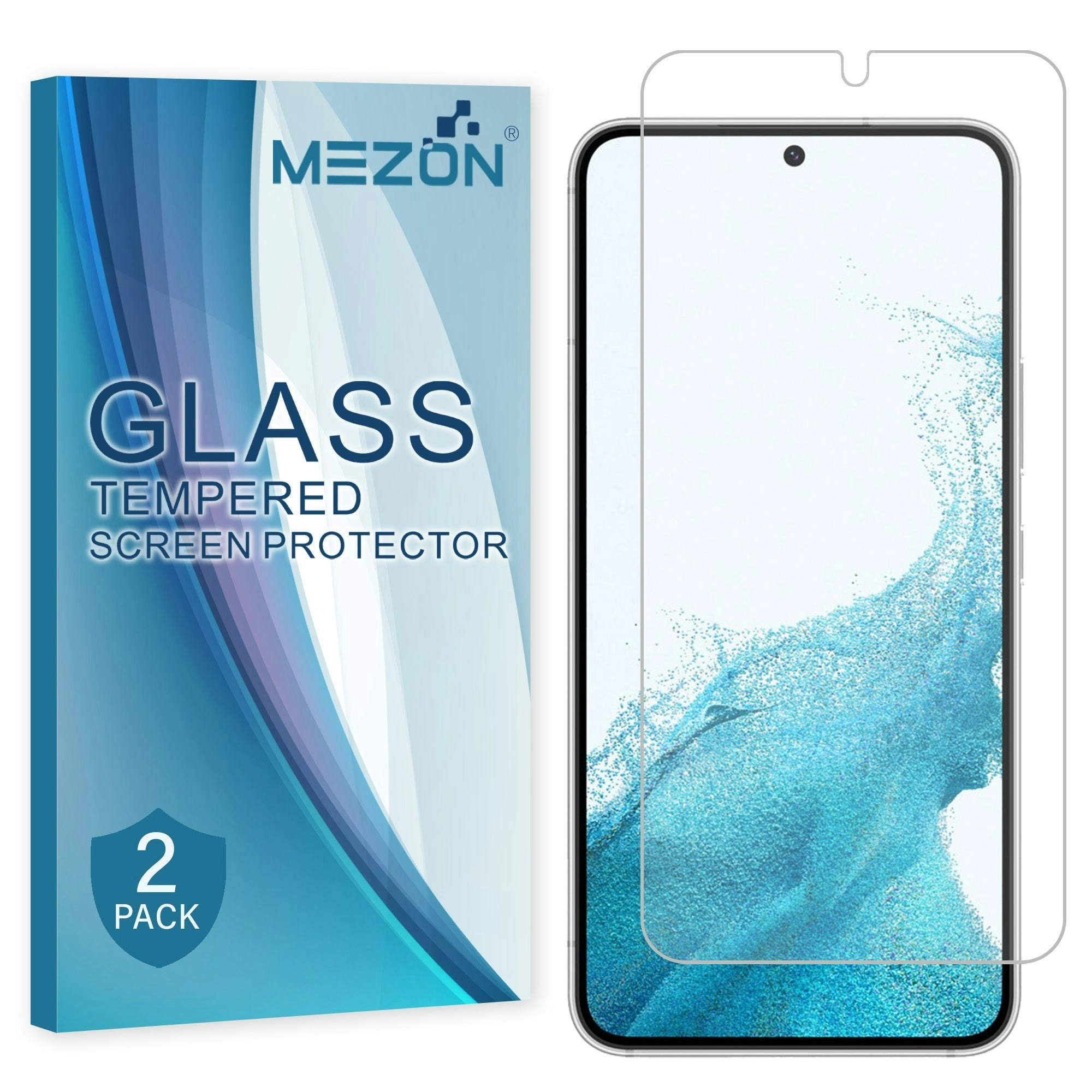 [2 Pack] MEZON Samsung Galaxy S22+ 5G Tempered Glass Crystal Clear Premium 9H HD Case Friendly Screen Protector (S22+ 5G, 9H)