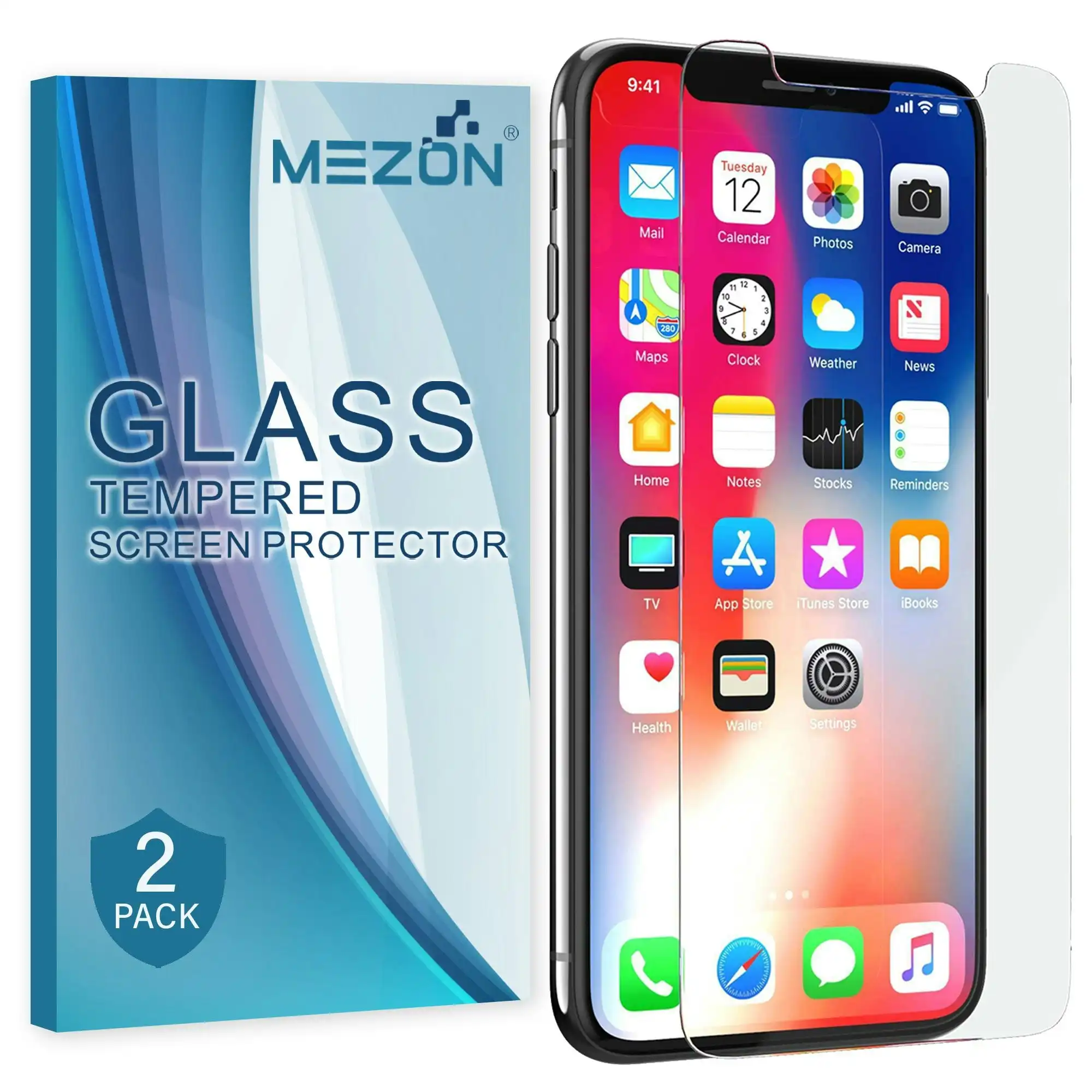 [2 Pack] MEZON Apple iPhone 11 Pro (5.8") Tempered Glass Crystal Clear Premium 9H HD Case Friendly Screen Protector