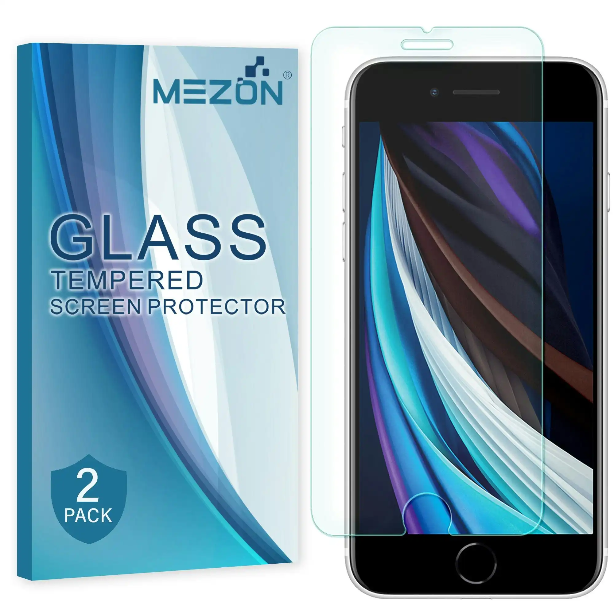 [2 Pack] MEZON Apple iPhone SE 2020 (4.7") Tempered Glass Crystal Clear Premium 9H HD Case Friendly Screen Protector