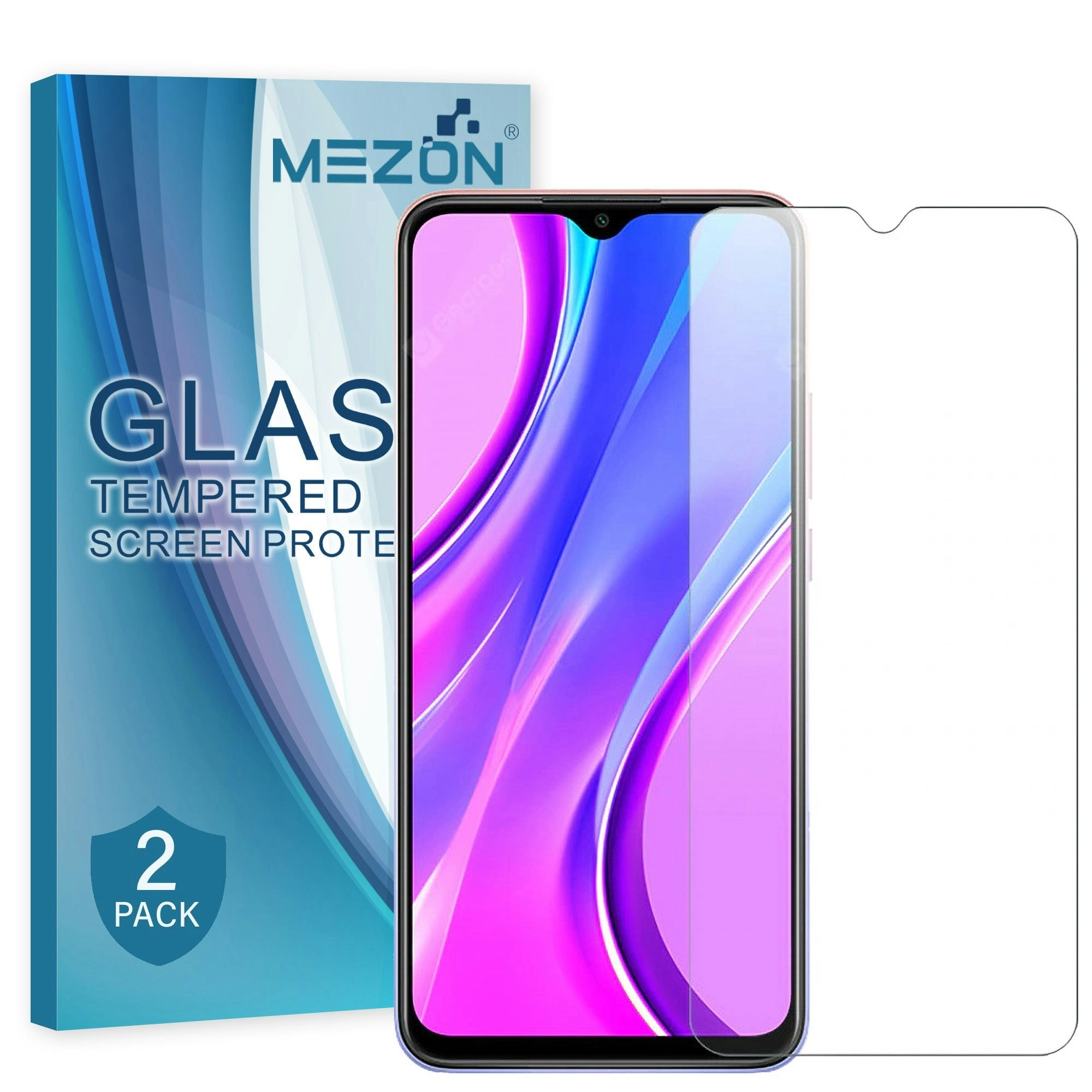 [2 Pack] MEZON Xiaomi Redmi 9T Tempered Glass 9H HD Crystal Clear Premium Case Friendly Screen Protector (Redmi 9T, 9H HD)