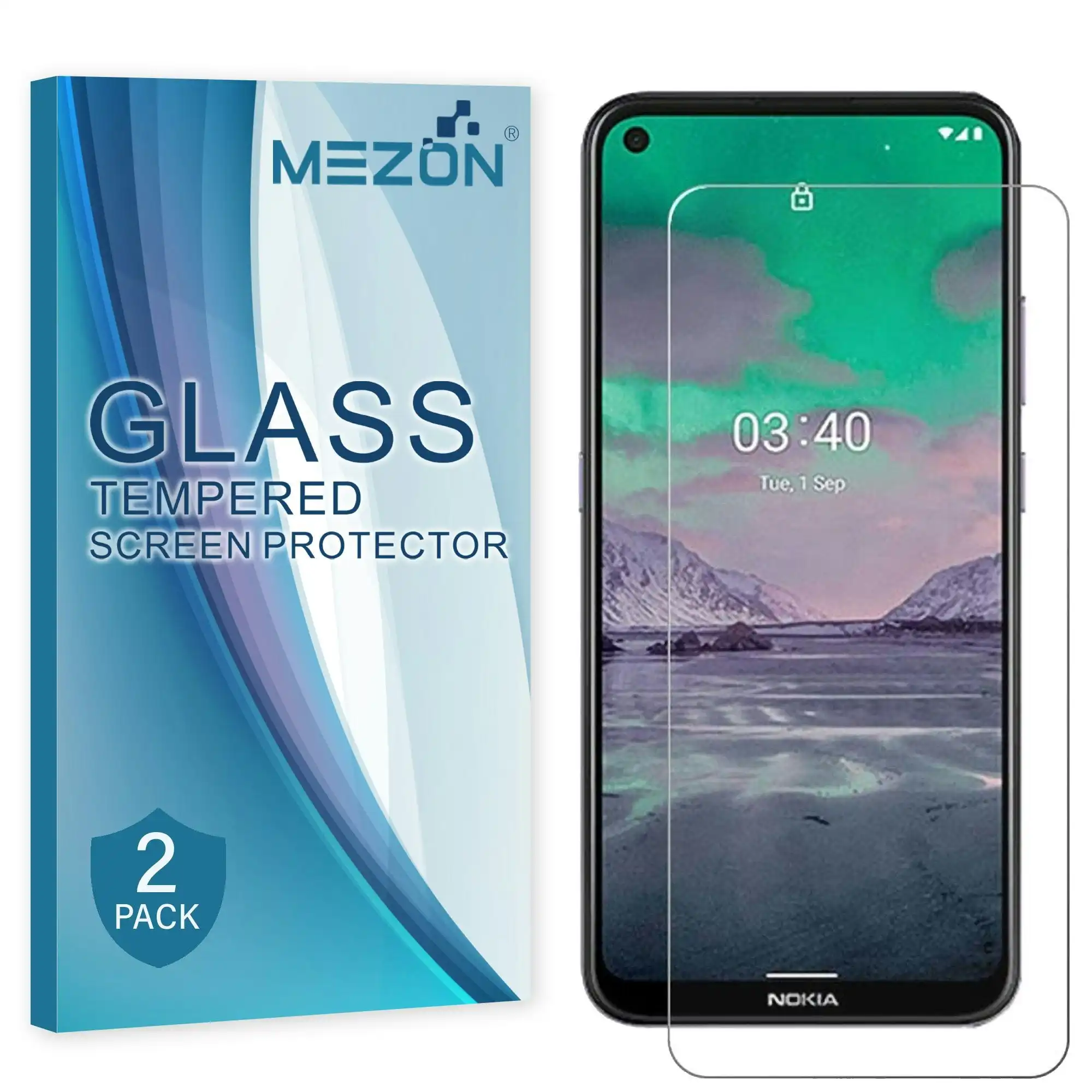 [2 Pack] MEZON Nokia 5.4 Tempered Glass Crystal Clear Premium 9H HD Case Friendly Screen Protector (Nokia 5.4, 9H)