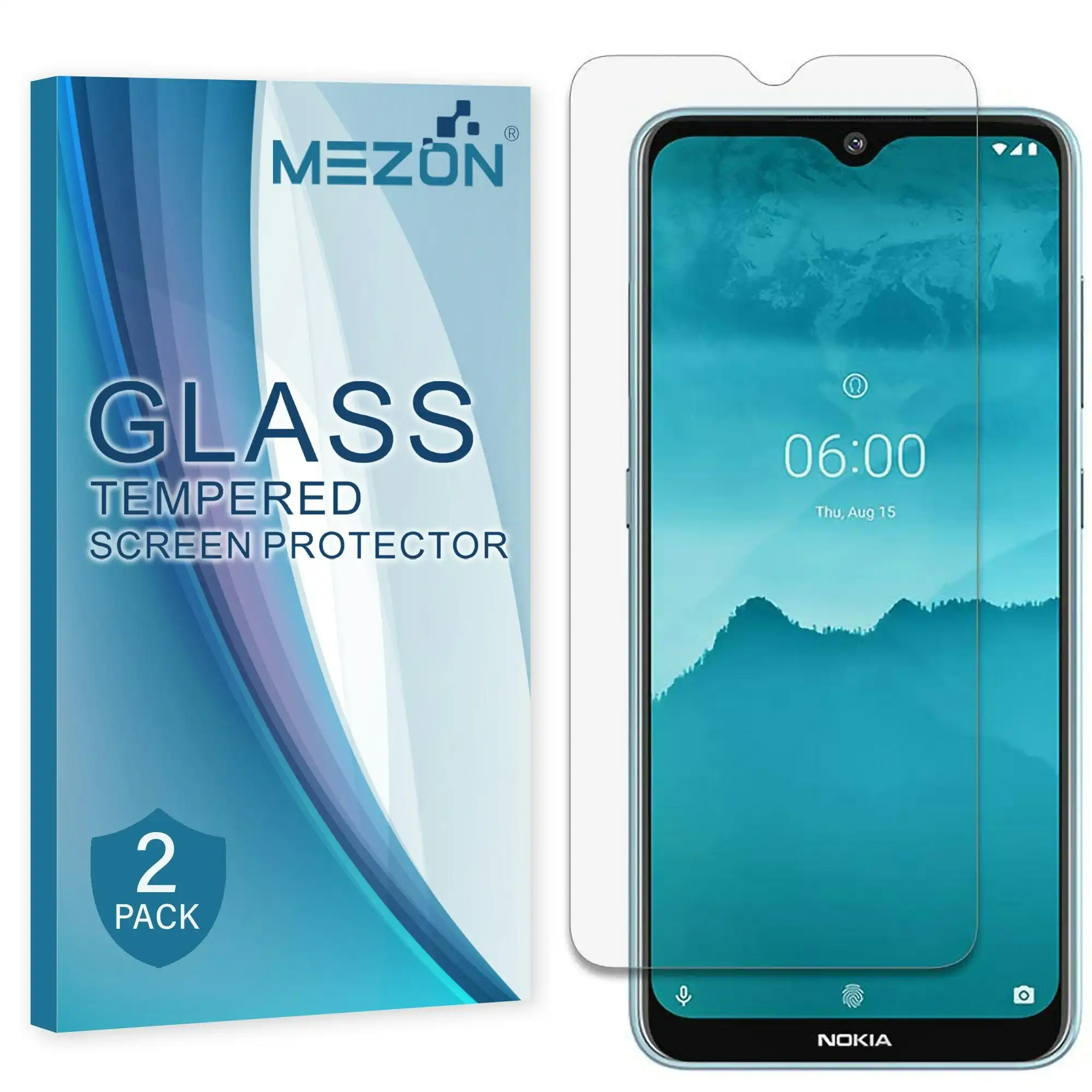 [2 Pack] MEZON Nokia 6.2 Tempered Glass Crystal Clear Premium 9H HD Case Friendly Screen Protector (Nokia 6.2, 9H)