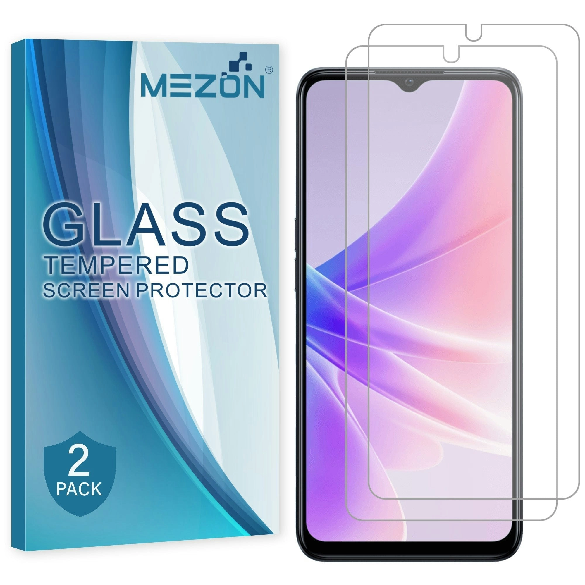 [2 Pack] MEZON Tempered Glass for OPPO A17 Crystal Clear Premium 9H HD Case Friendly Screen Protector (OPPO A17, 9H)