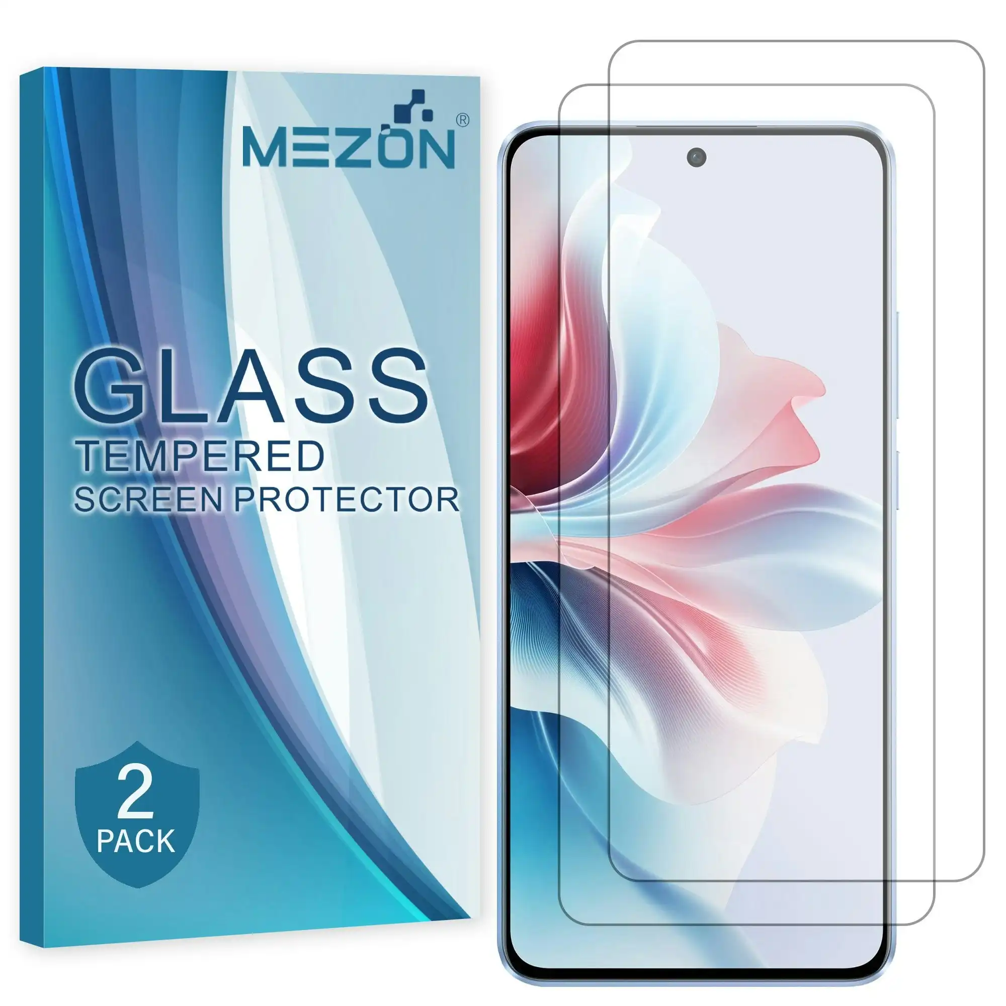 [2 Pack] MEZON Tempered Glass for OPPO Reno11 F 5G Crystal Clear Premium 9H HD Case Friendly Screen Protector (OPPO Reno11 F 5G, 9H)