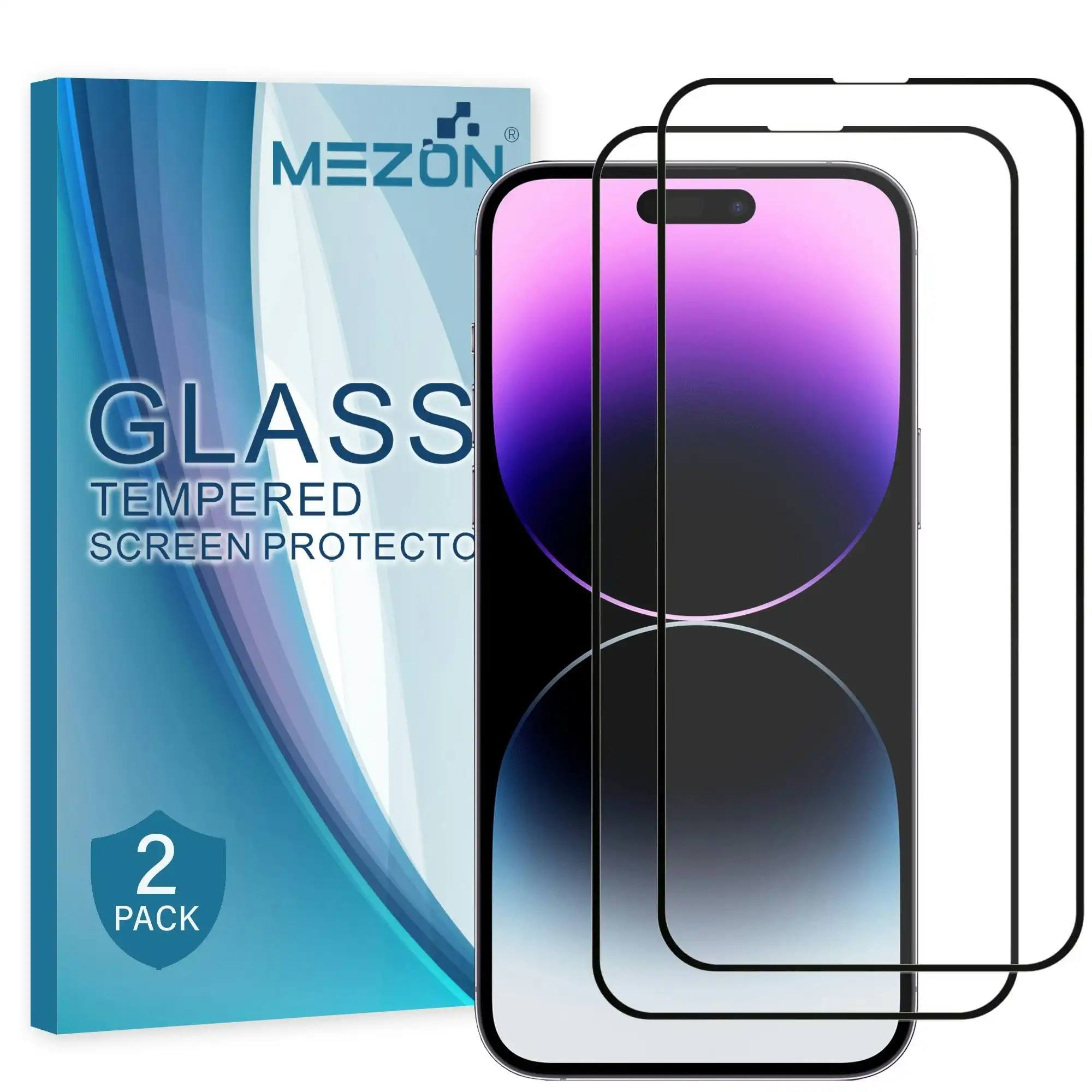 [2 Pack] MEZON Full Coverage Tempered Glass for iPhone 14 Pro Max (6.7") Crystal Clear Premium 9H HD Screen Protector