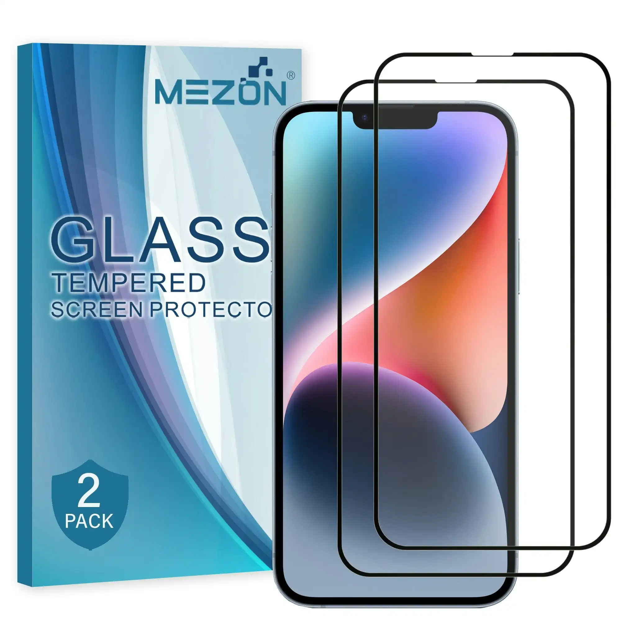 [2 Pack] MEZON Full Coverage Tempered Glass for iPhone 14 Plus (6.7") Crystal Clear Premium 9H HD Screen Protector