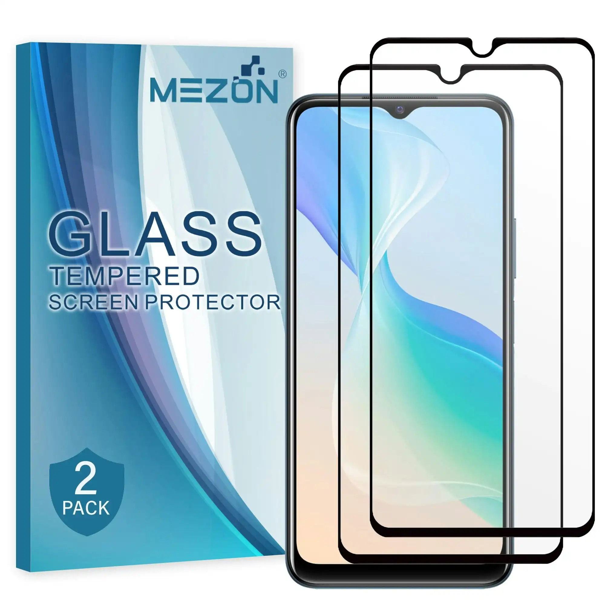 [2 Pack] MEZON Full Coverage Vivo Y55 5G Tempered Glass Crystal Clear Premium 9H HD Screen Protector (Vivo Y55 5G, 9H Full)