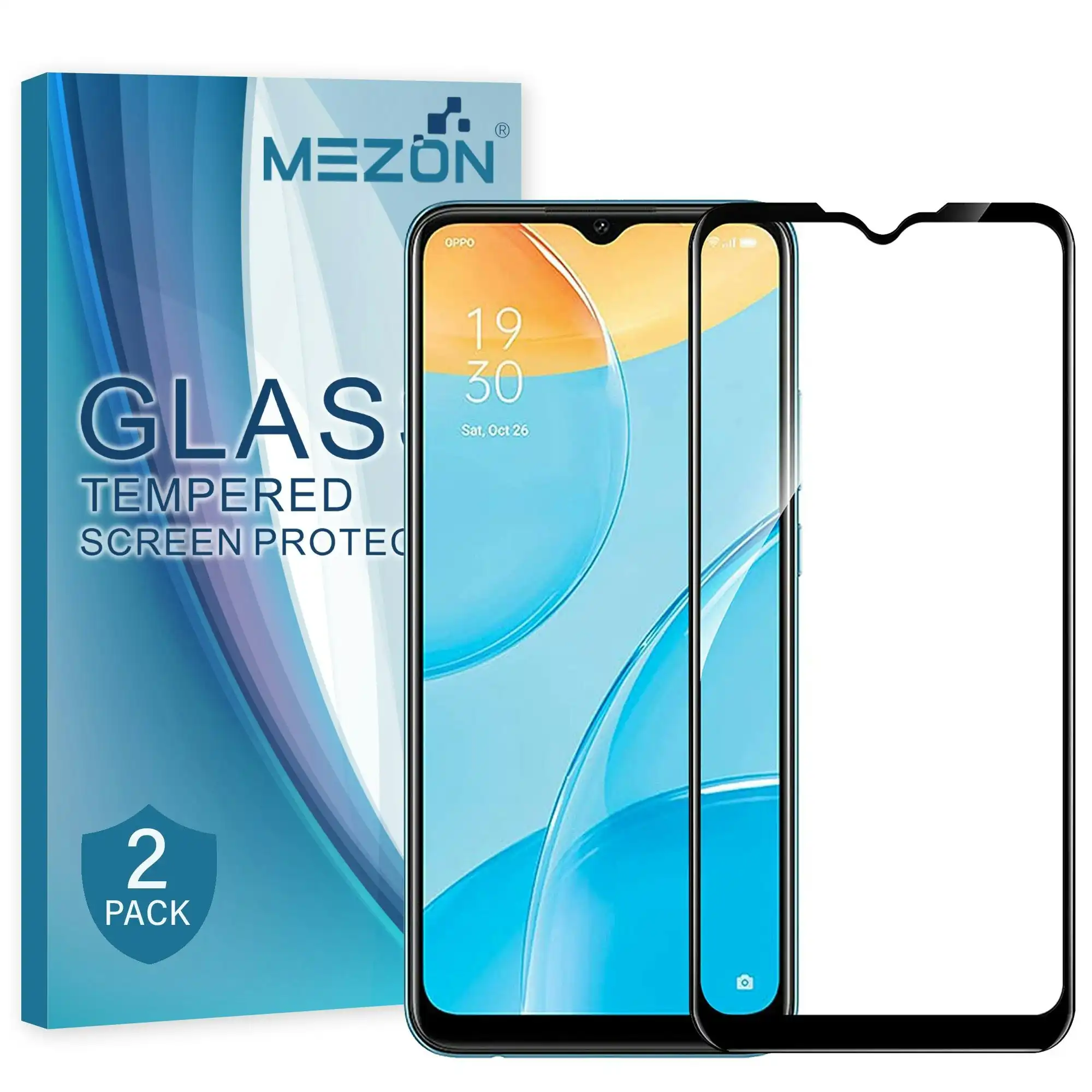 [2 Pack] MEZON Full Coverage OPPO A16s Tempered Glass Crystal Clear Premium 9H HD Screen Protector (OPPO A16s, 9H Full)