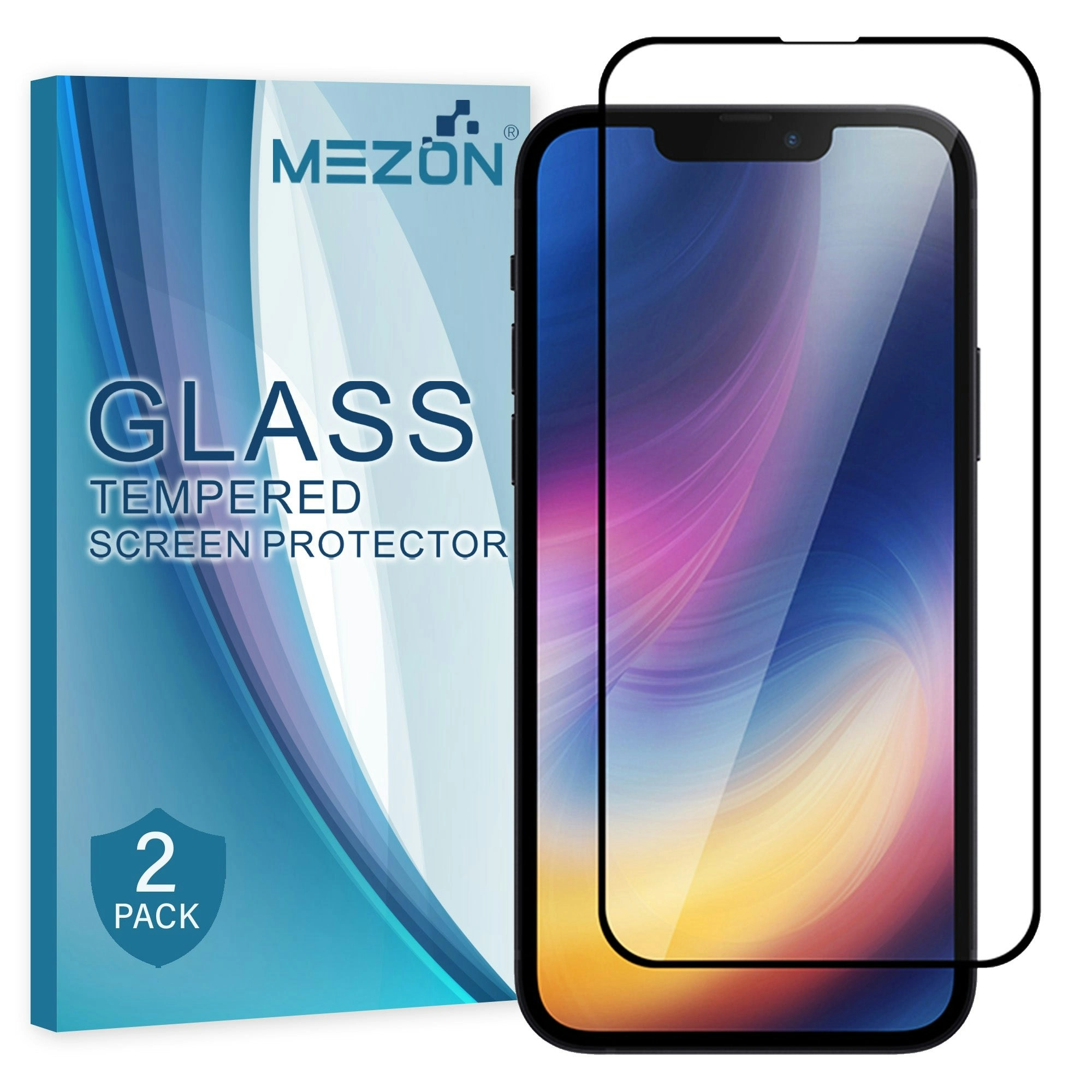 [2 Pack] MEZON Full Coverage Tempered Glass for iPhone 13 (6.1") Crystal Clear Premium 9H HD Screen Protector