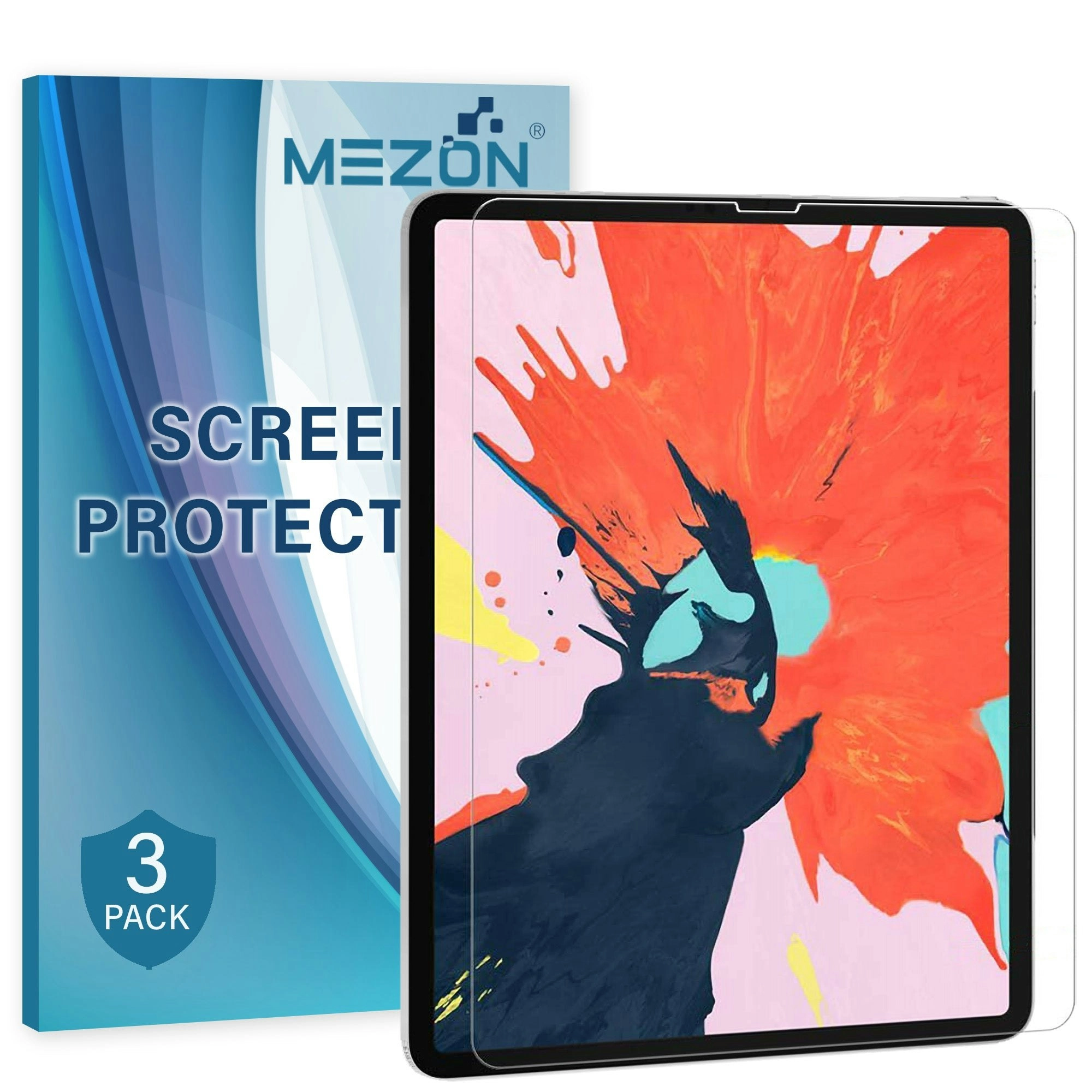 [3 Pack] MEZON Apple iPad Pro 12.9" 2018 Ultra Clear Film Case and Pencil Friendly Screen Protector (iPad Pro 12.9", Clear)