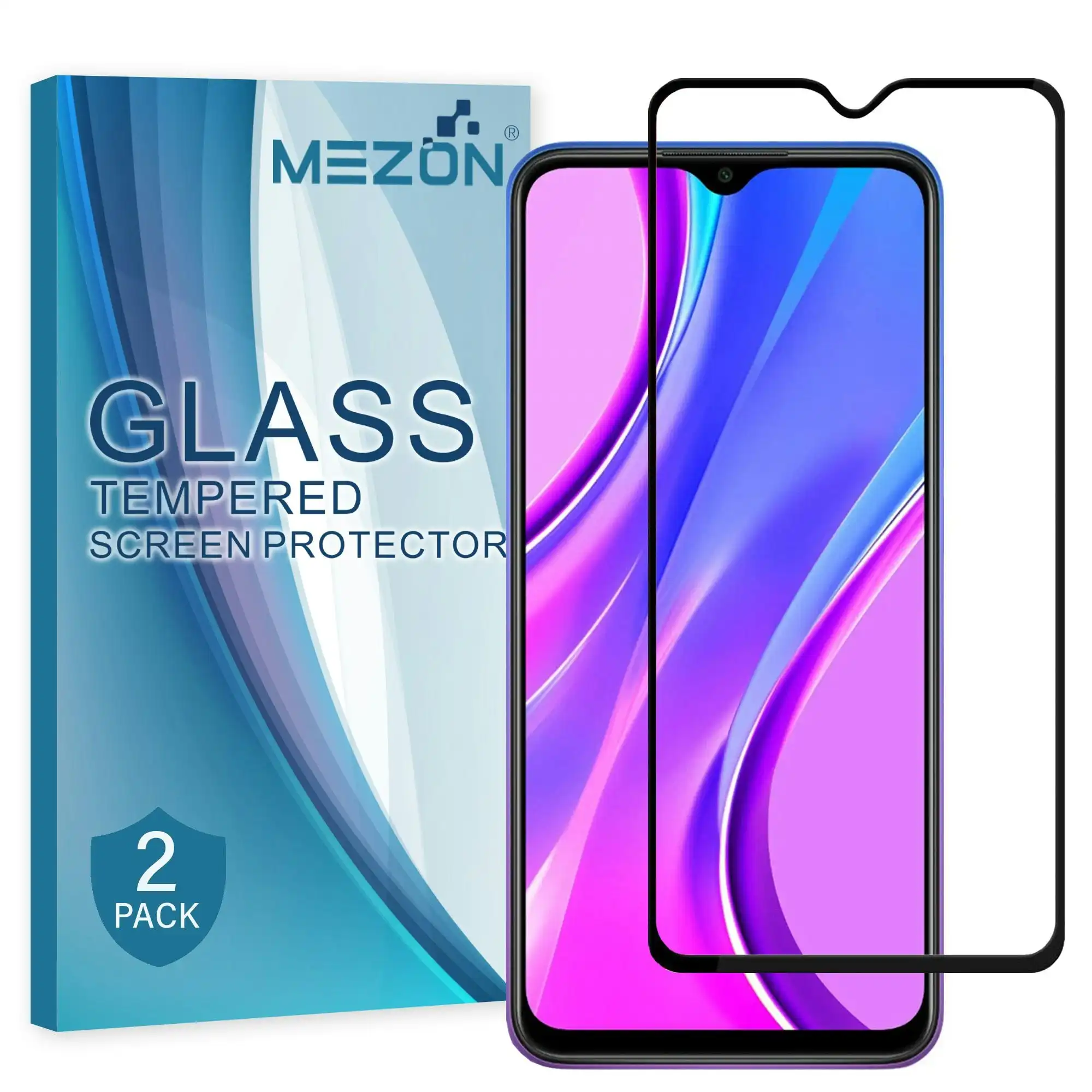 [2 Pack] MEZON Full Coverage Xiaomi Redmi 9C Tempered Glass Crystal Clear Premium 9H HD Screen Protector (Redmi 9C, 9H Full)