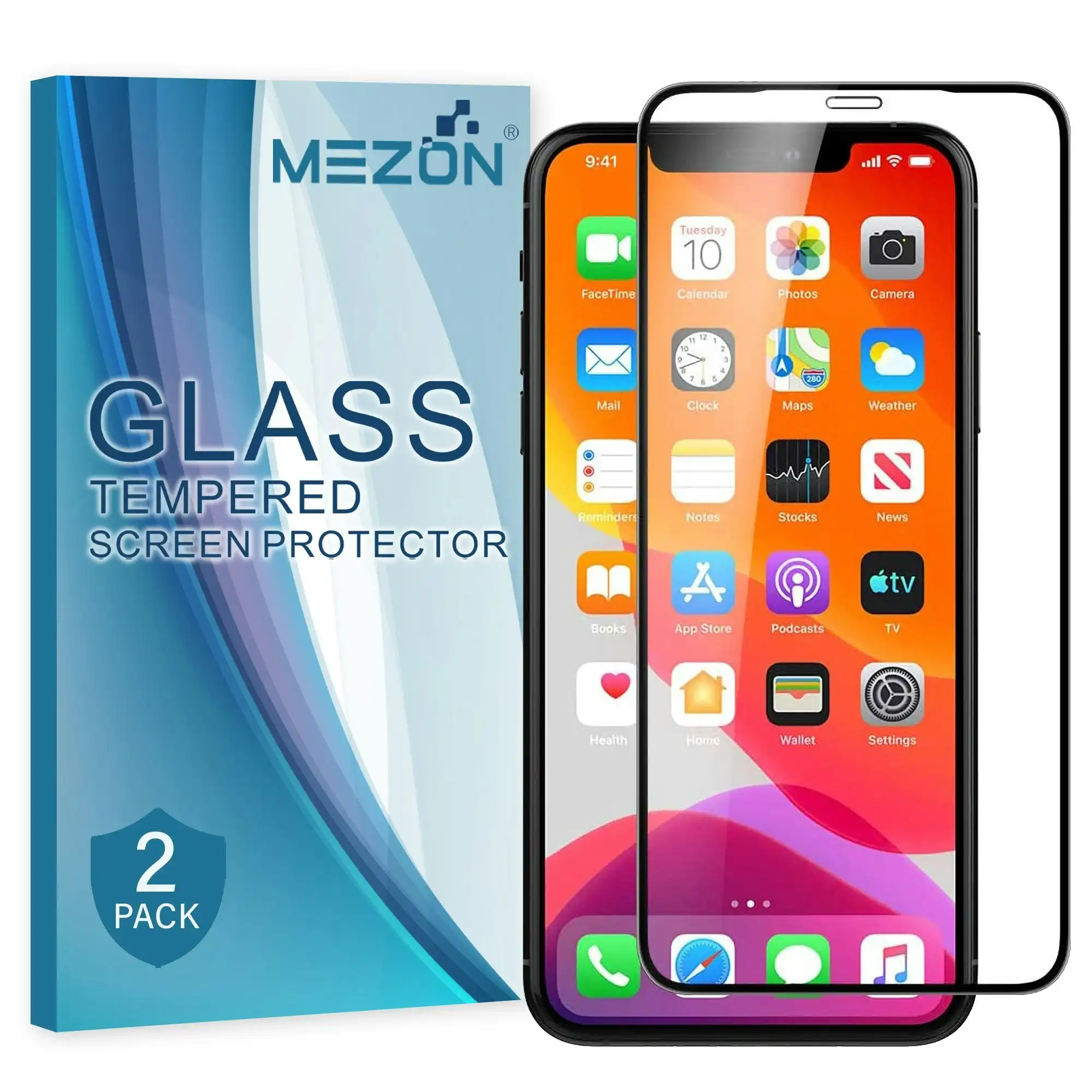 [2 Pack] MEZON Full Coverage Apple iPhone 11 (6.1") Tempered Glass Crystal Clear Premium Screen Protector (iPhone 11, 9H Full)