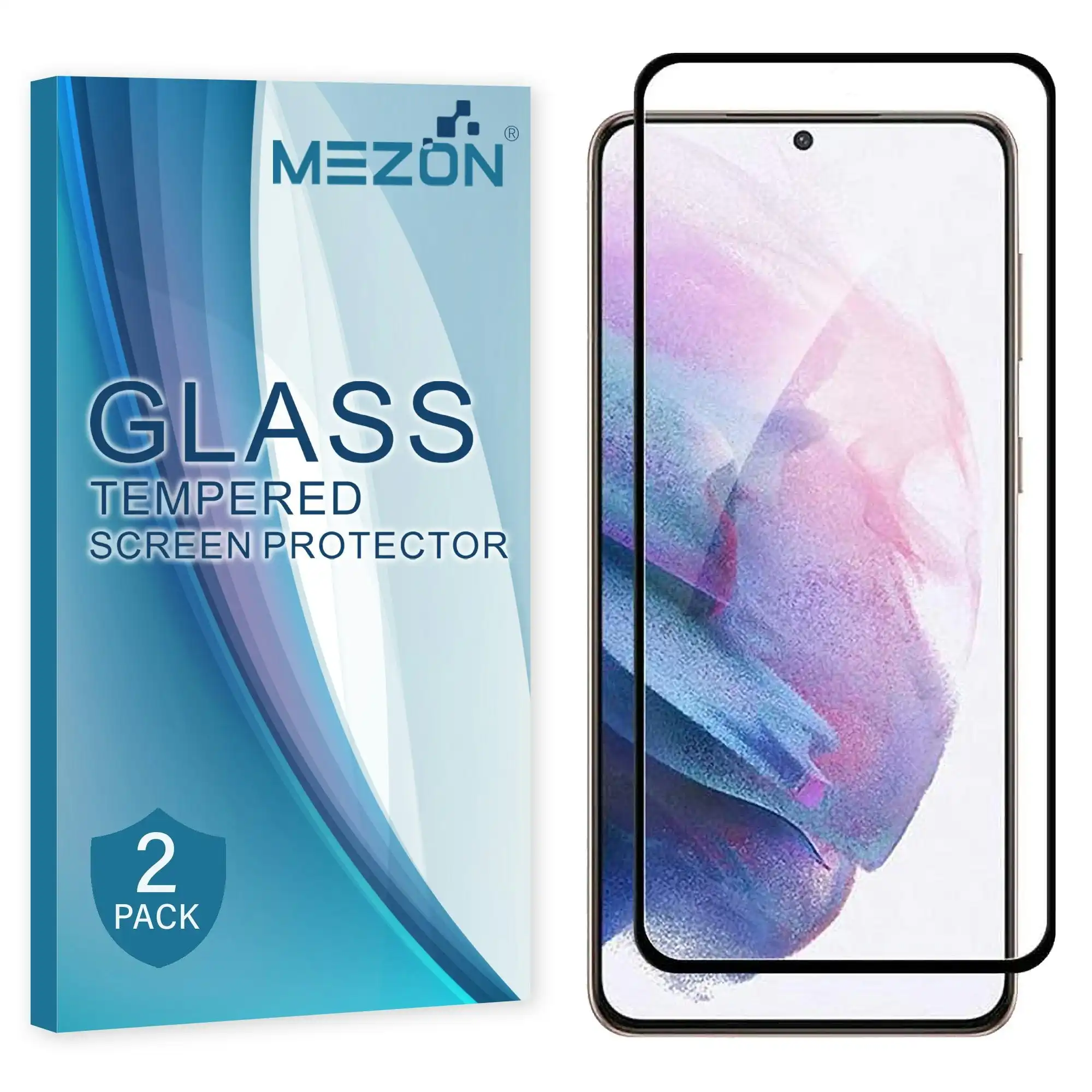 [2 Pack] MEZON Full Coverage Samsung Galaxy S21 5G Tempered Glass Crystal Clear Premium 9H HD Screen Protector (S21, 9H Full)