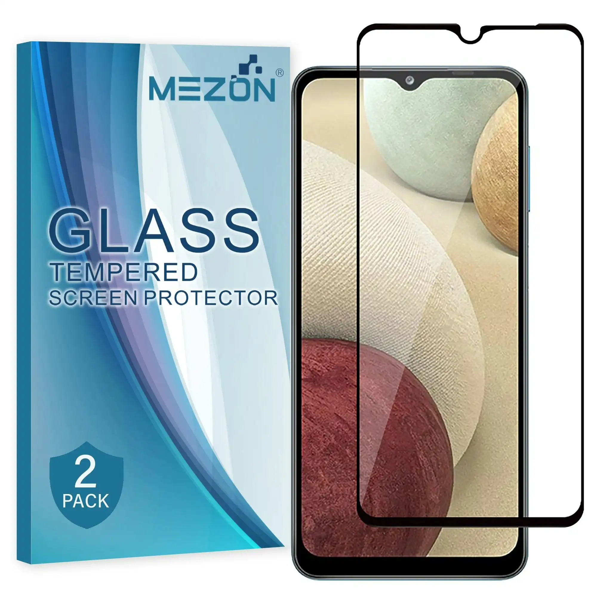 [2 Pack] MEZON Full Coverage Samsung Galaxy A12 Tempered Glass Crystal Clear Premium 9H HD Screen Protector (A12, 9H Full)