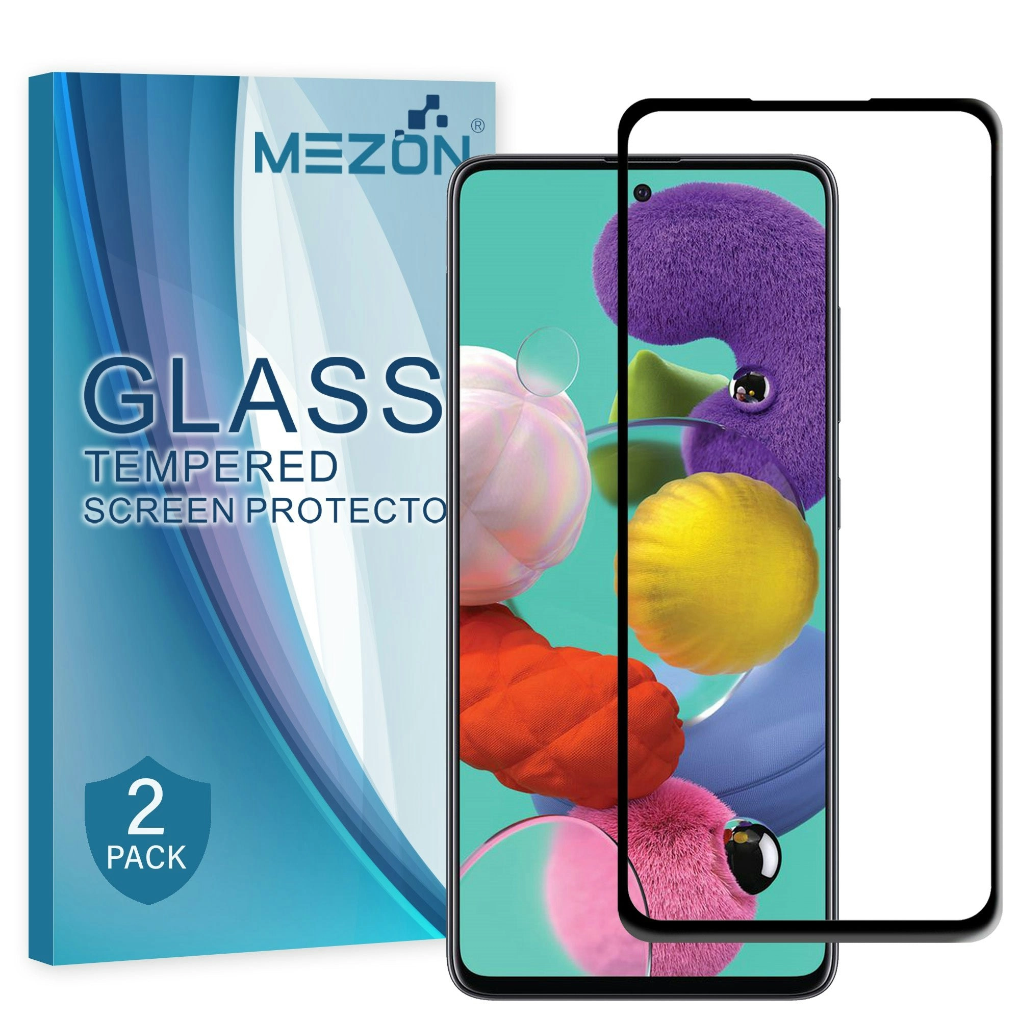 [2 Pack] MEZON Full Coverage Samsung Galaxy A51 Tempered Glass Crystal Clear Premium 9H HD Screen Protector (A51, 9H Full)