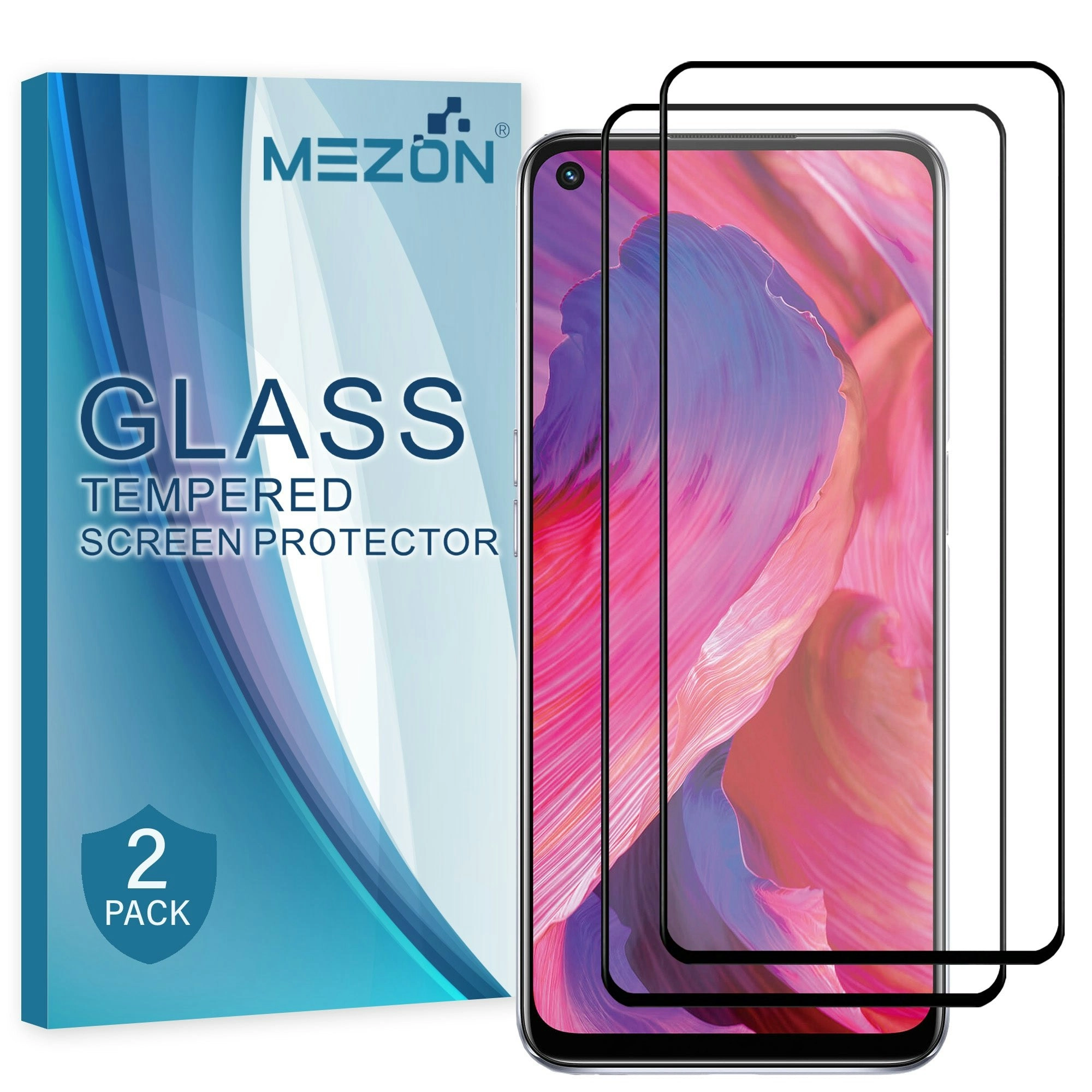 [2 Pack] MEZON Full Coverage OPPO A74 5G Tempered Glass Crystal Clear Premium 9H HD Screen Protector (OPPO A74 5G, 9H Full)