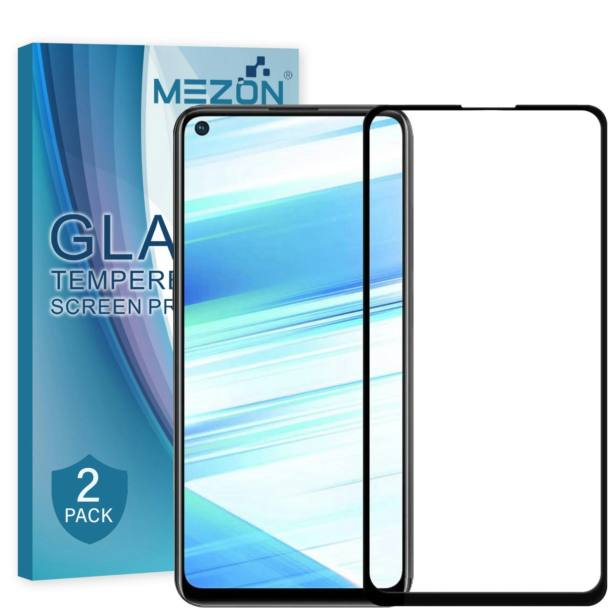 [2 Pack] MEZON Full Coverage OPPO A53 Tempered Glass Crystal Clear Premium 9H HD Screen Protector (OPPO A53, 9H Full)