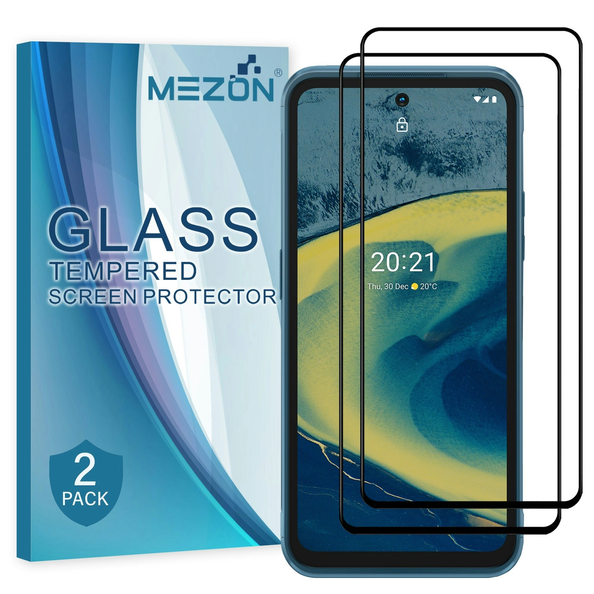 [2 Pack] MEZON Full Coverage Nokia XR20 Tempered Glass Crystal Clear Premium 9H HD Screen Protector (Nokia XR20, 9H Full)