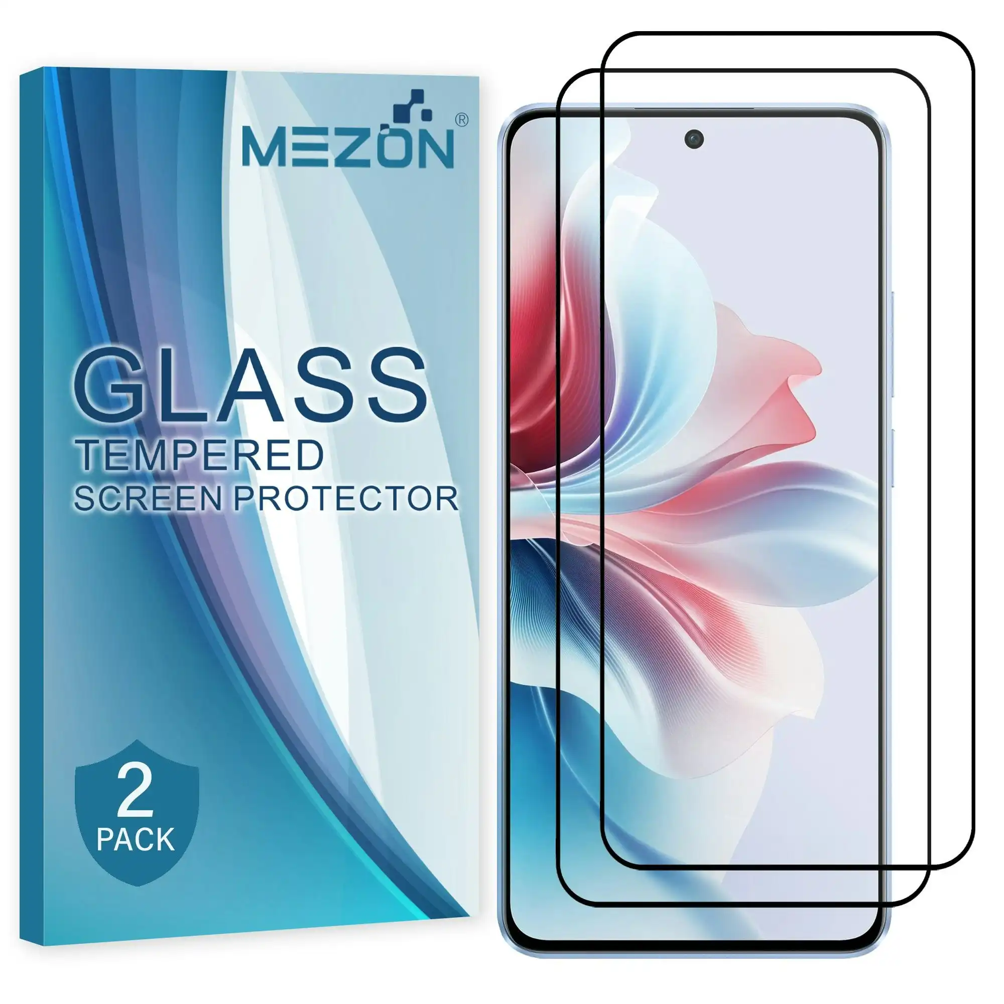 [2 Pack] MEZON Full Coverage Tempered Glass for OPPO Reno11 F 5G Crystal Clear Premium 9H HD Screen Protector (OPPO Reno11 F 5G, 9H Full)