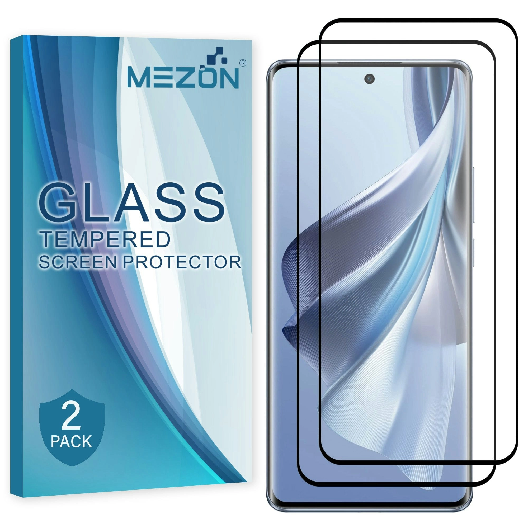 [2 Pack] MEZON Full Coverage Tempered Glass for OPPO Reno10 5G Crystal Clear Premium 9H HD Screen Protector