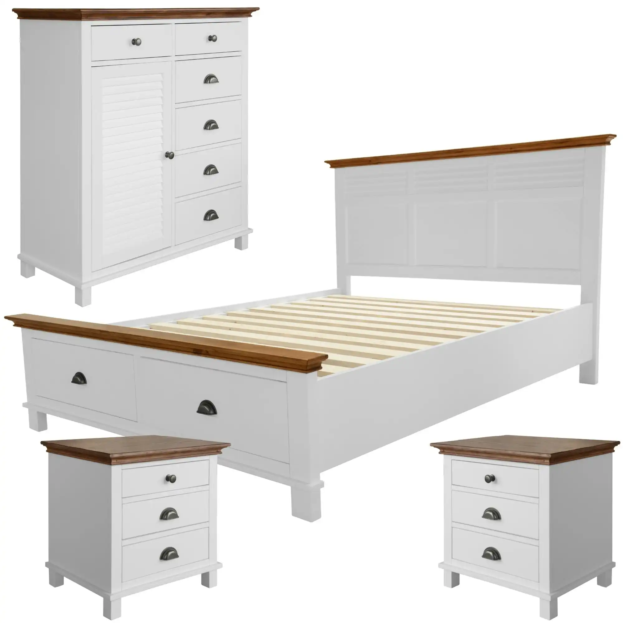 Virginia 4pc King Bed Frame Bedside Tallboy Suite