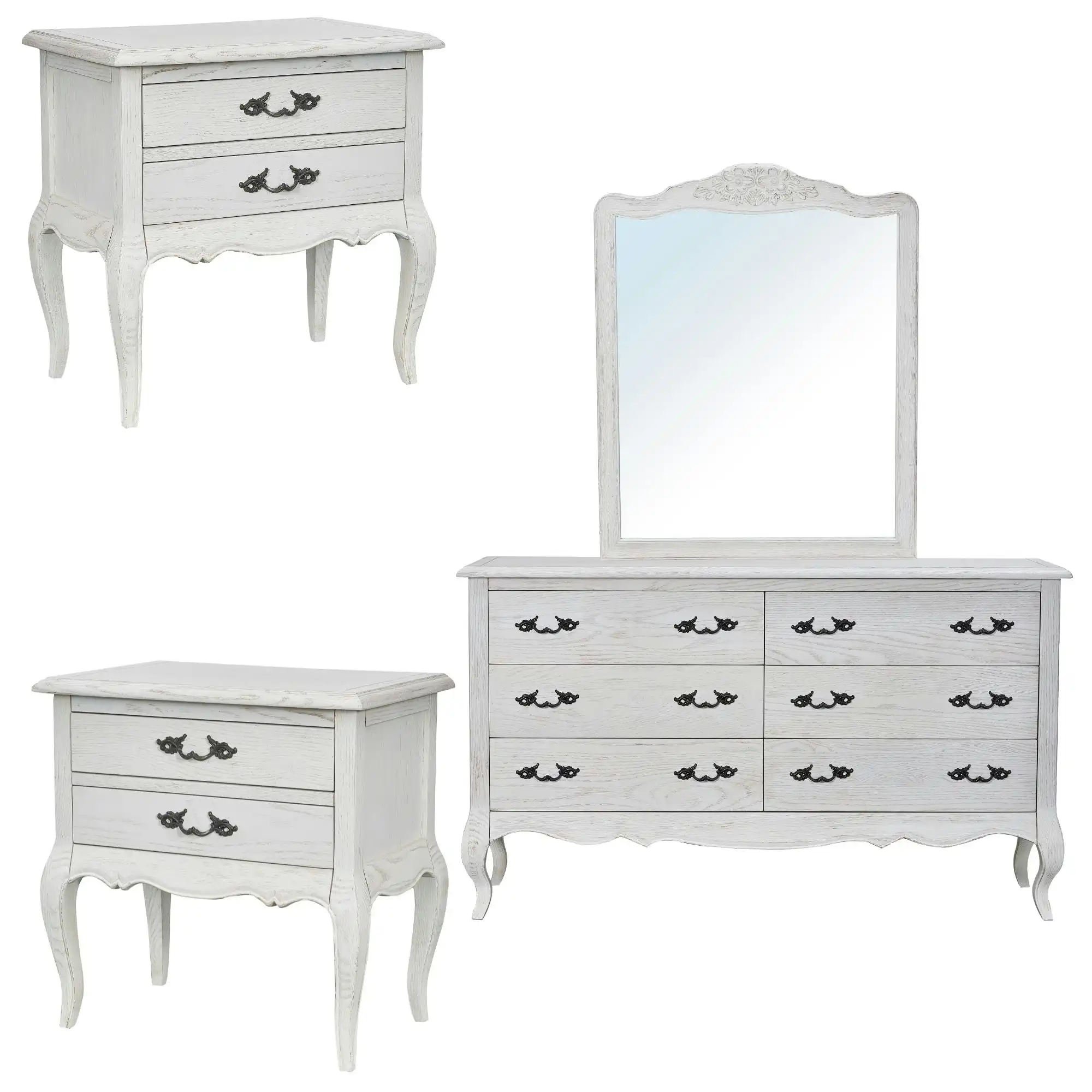 Alice 4pc Bedside Dresser Mirror Set White