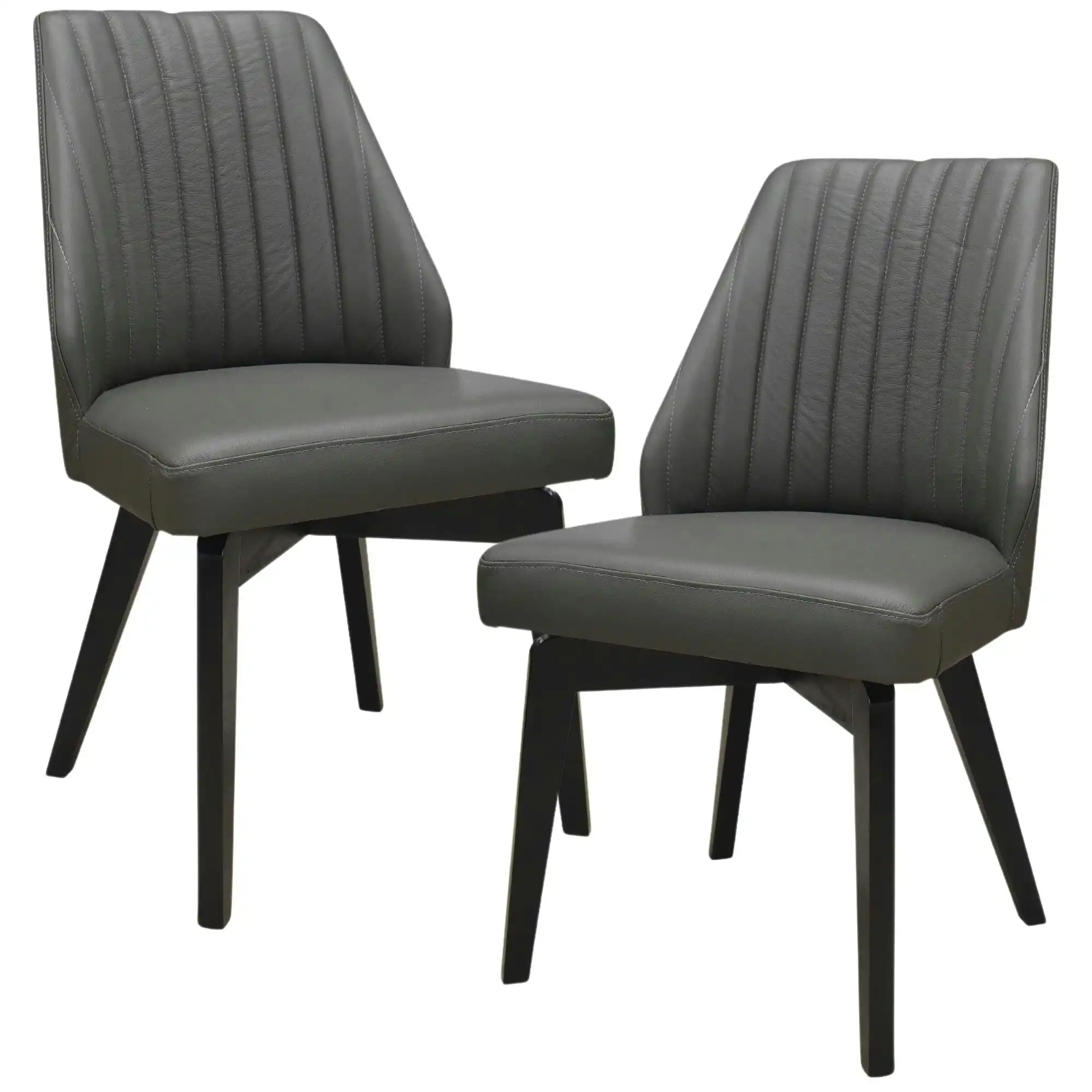 Shelby Set of 2 Leather Dining Chair Dark Grey