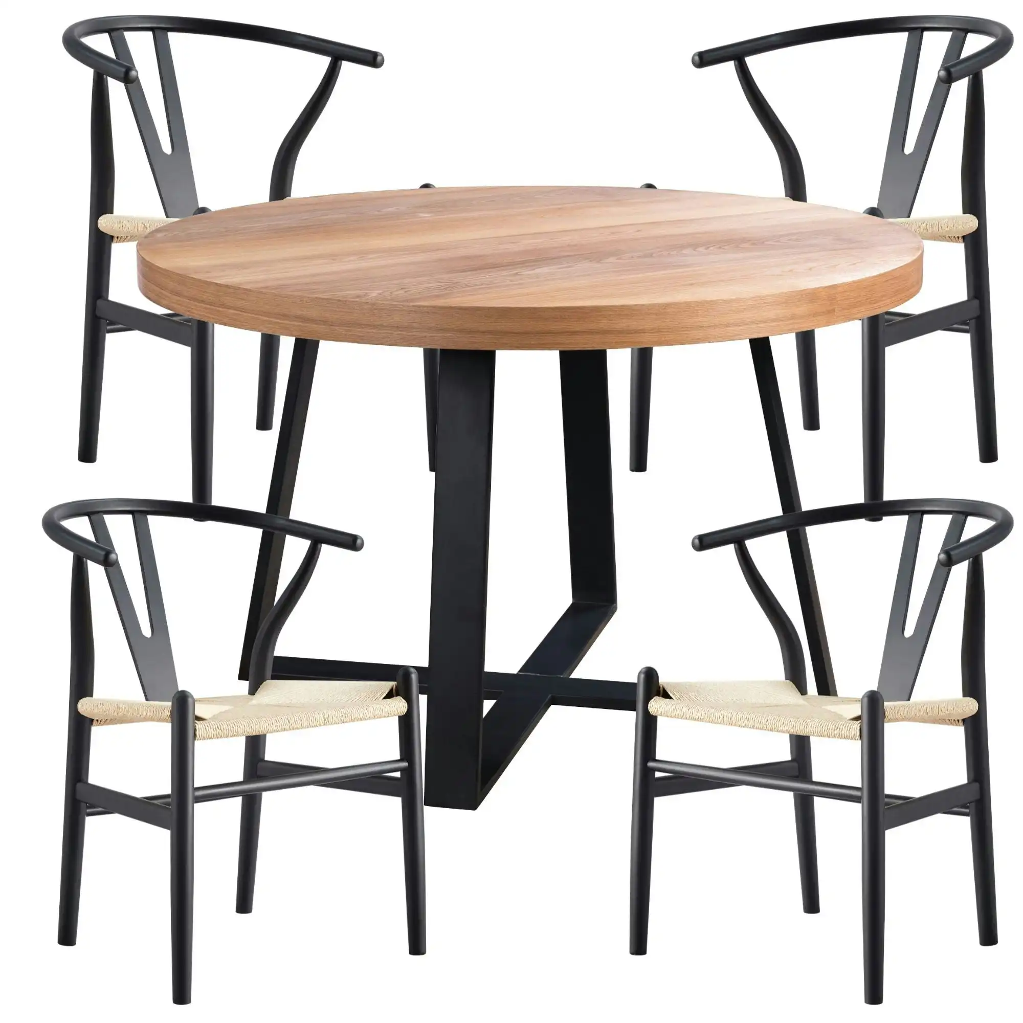 Petunia  5pc 120cm Round Dining Table Wishbone Chair Set